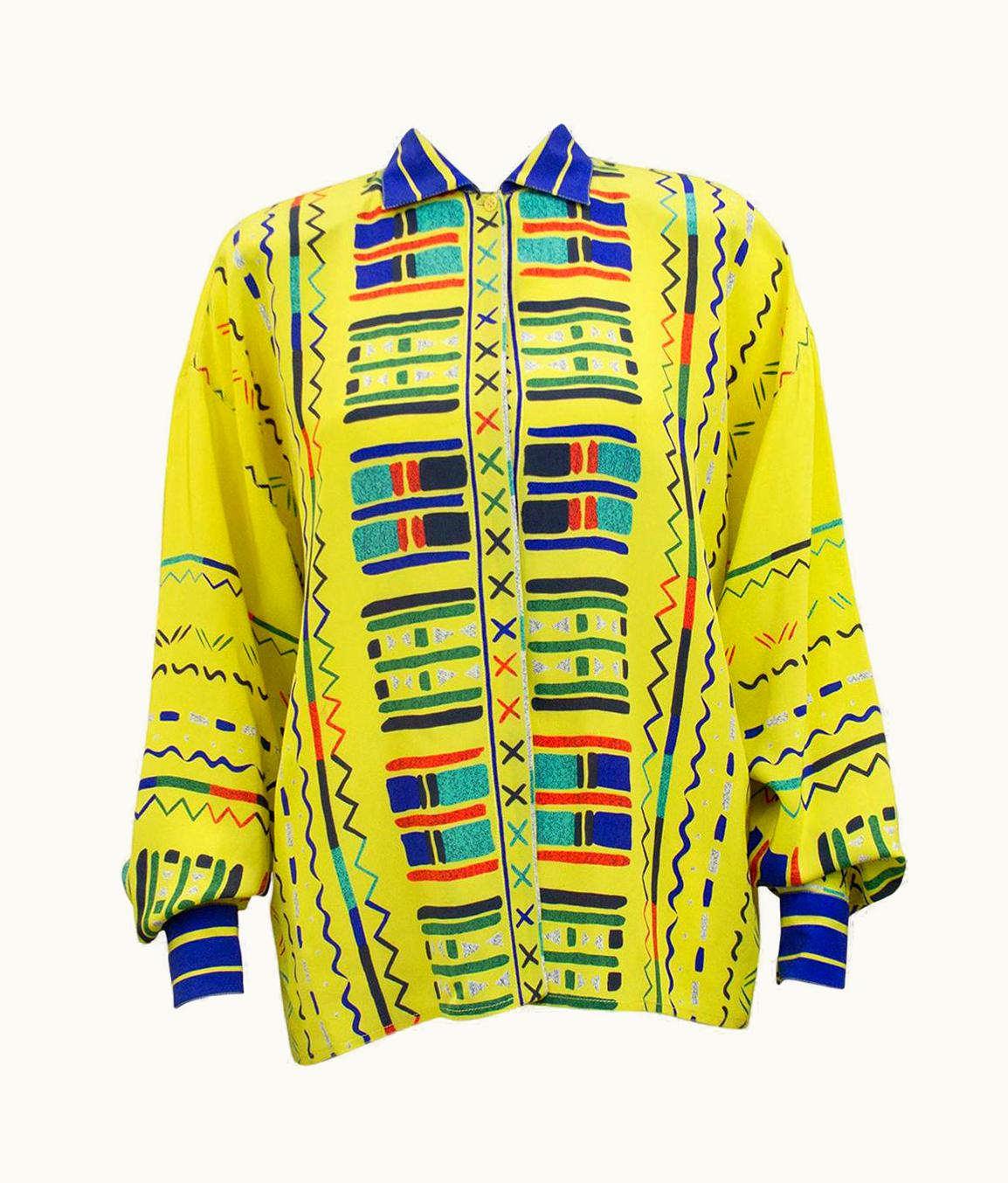 Gianni Versace Couture 1990s Gianni Versace Yellow Silk Blouse With Geometric Details