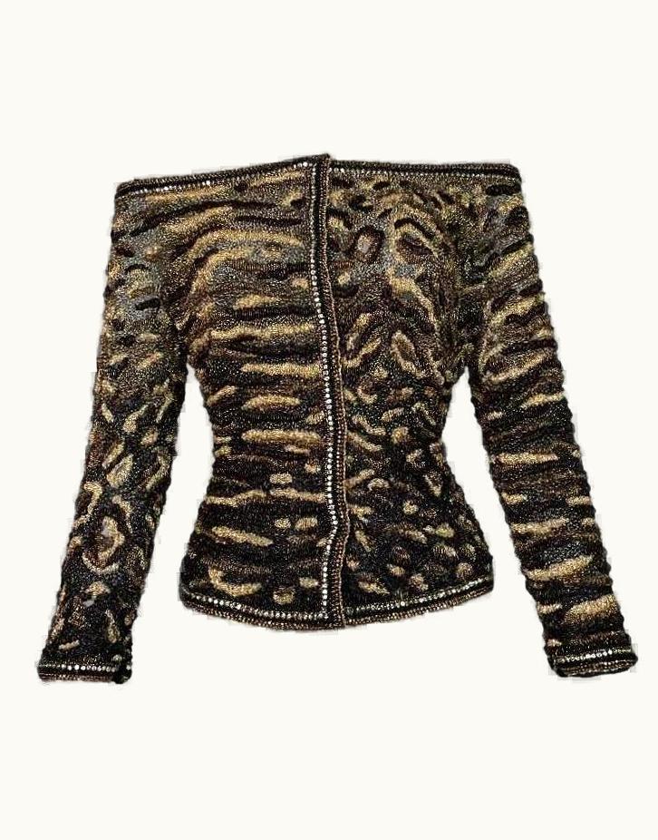 Gianni Versace Couture Vintage C. 1991 Gianni Versace Fully Beaded Silk Off Shoulder Jacket Top