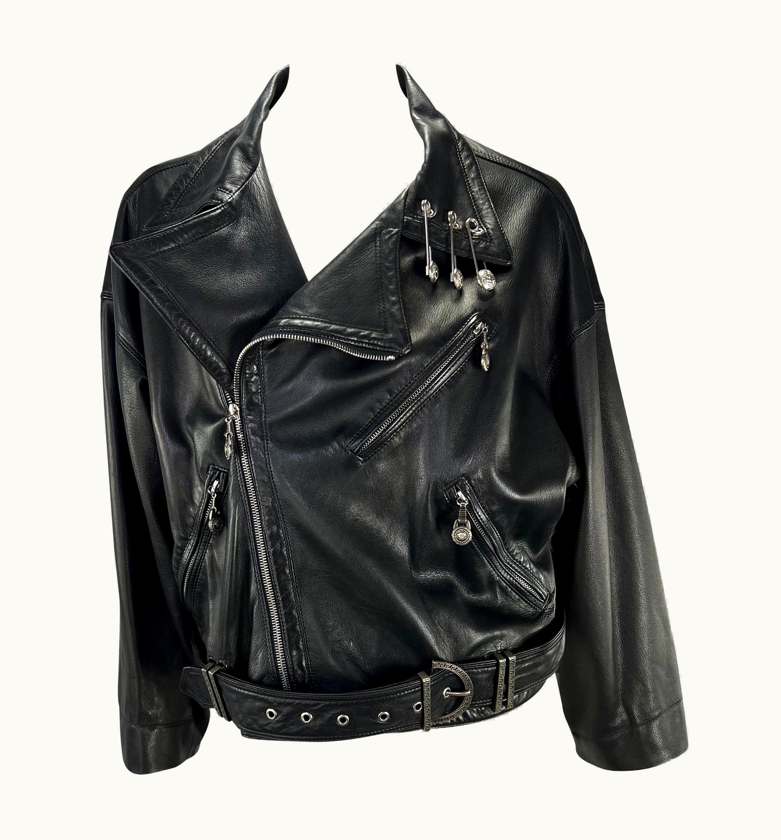 Gianni Versace Couture S/S 1994 Gianni Versace Medusa Safety Pin Leather Belted Moto Jacket