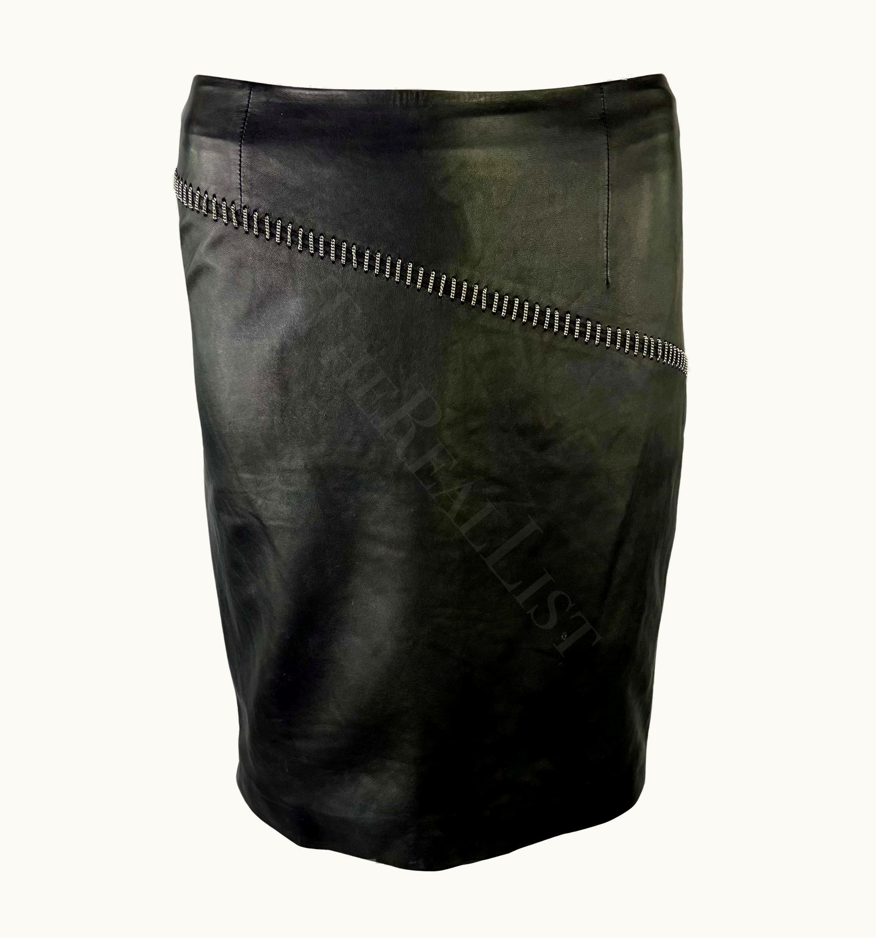 Gianni Versace Couture S/S 1999 Gianni Versace By Donatella Black Leather Silver Chain Mini Skirt