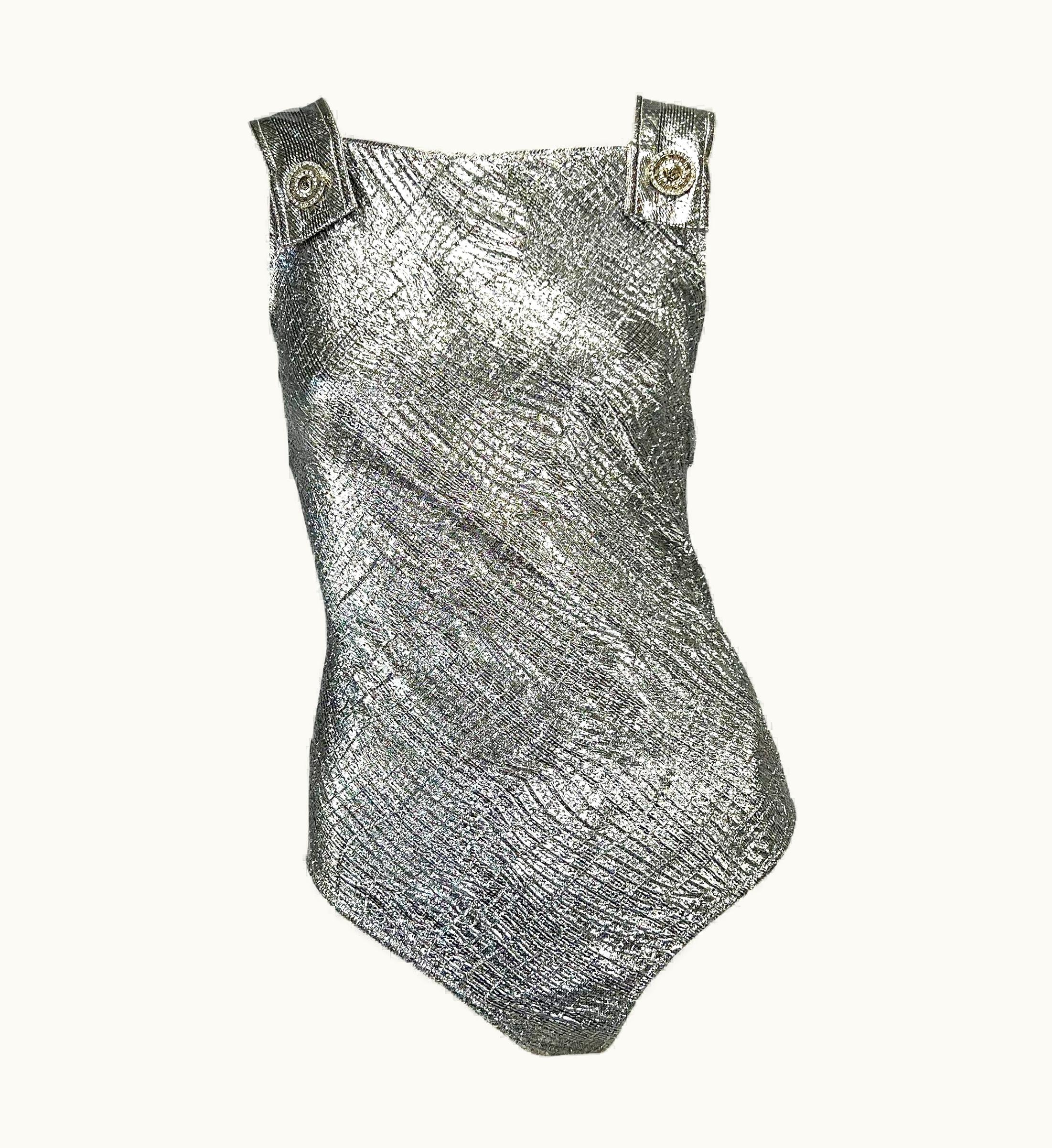 Gianni Versace Couture S/S 1994 Gianni Versace Couture Silver Lurex Rhinestone Medusa Bodysuit