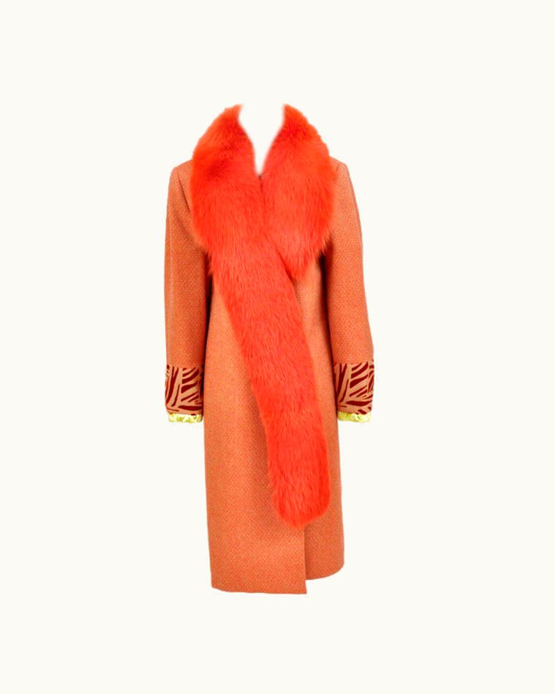 Gianni Versace Couture 90- Vintage Gianni Versace Couture Red Coat With Fox Fur It