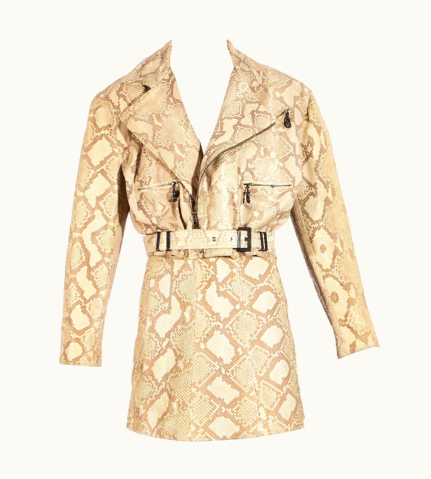 Gianni Versace Couture Gianni Versace Snakeskin Leather Biker Jacket And Mini Skirt Set, AW 1994