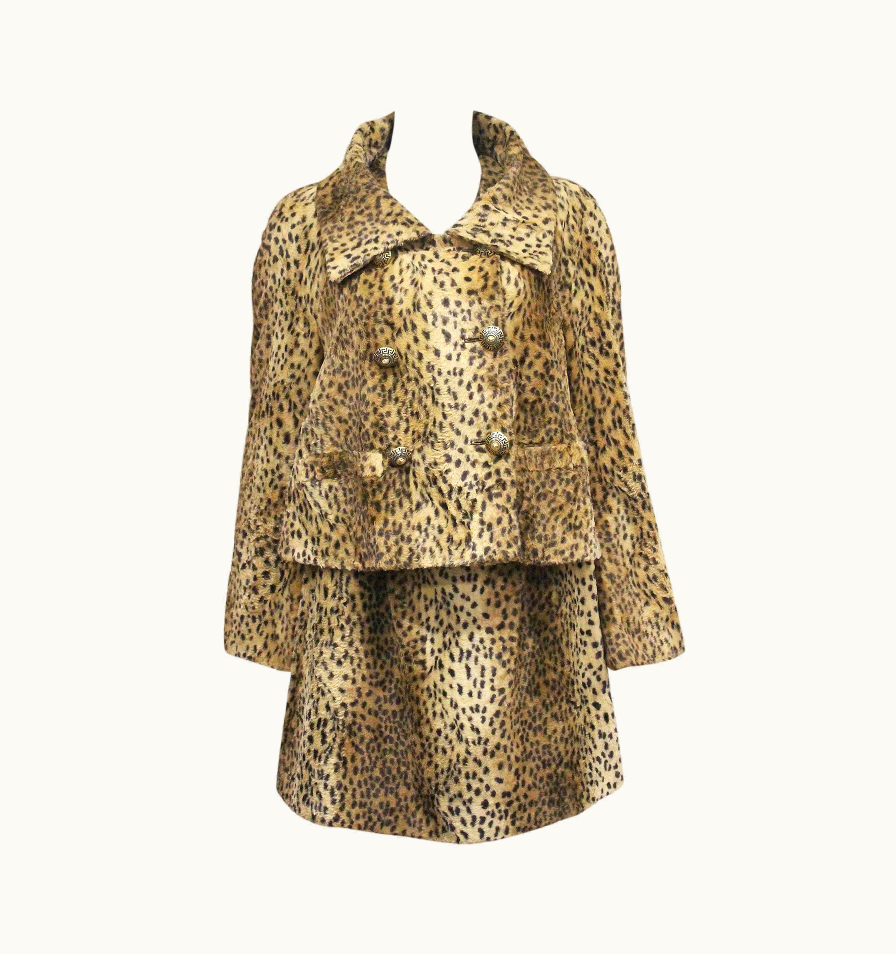 Gianni Versace Couture Gianni Versace Cheetah Print Faux Fur Jacket And Dress Ensemble, C. 1990s
