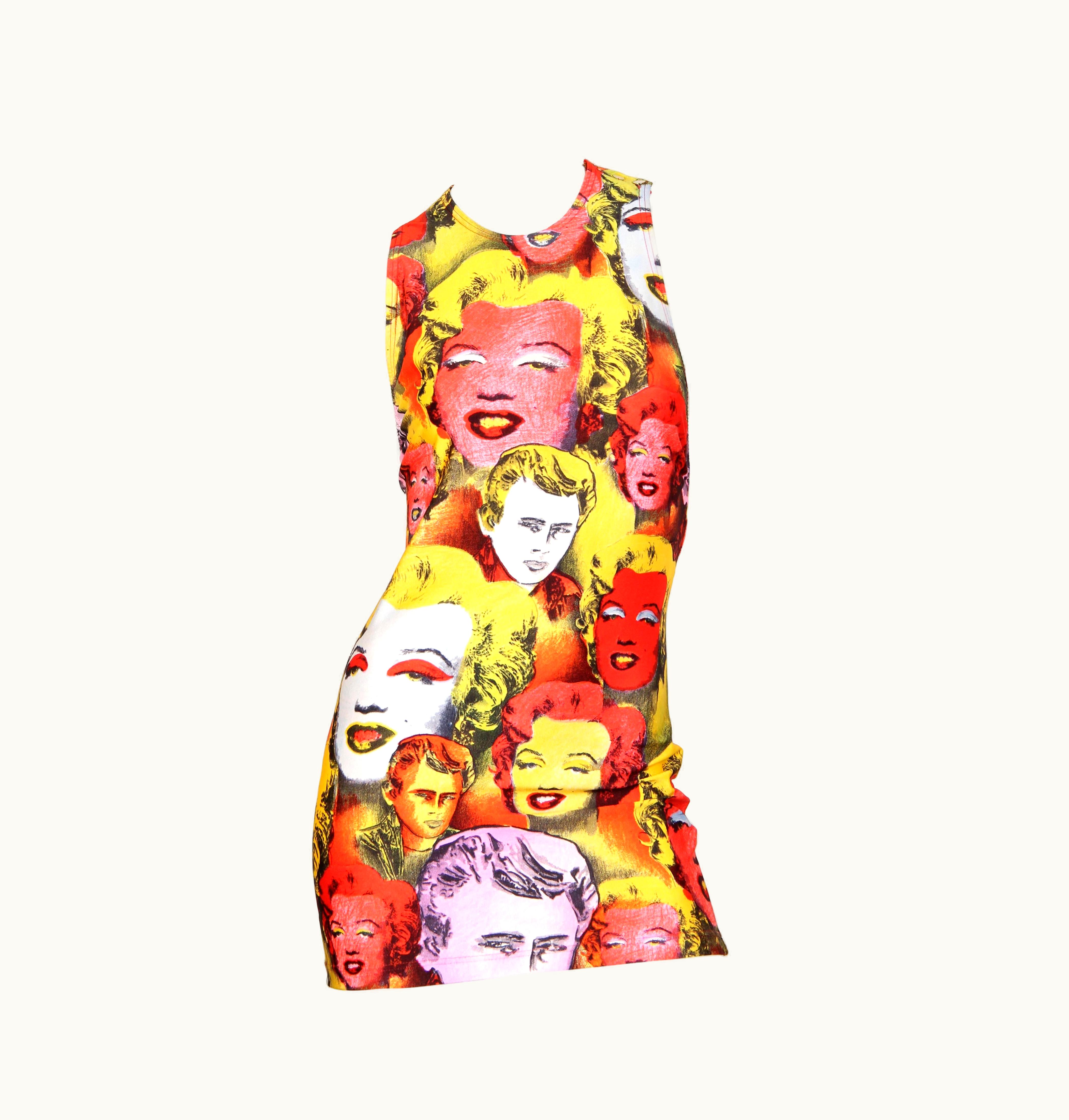 Gianni Versace Couture 1990s Gianni Versace Red & Yellow Poly/Lycra Jersey Iconic Novelty Marilyn Monr