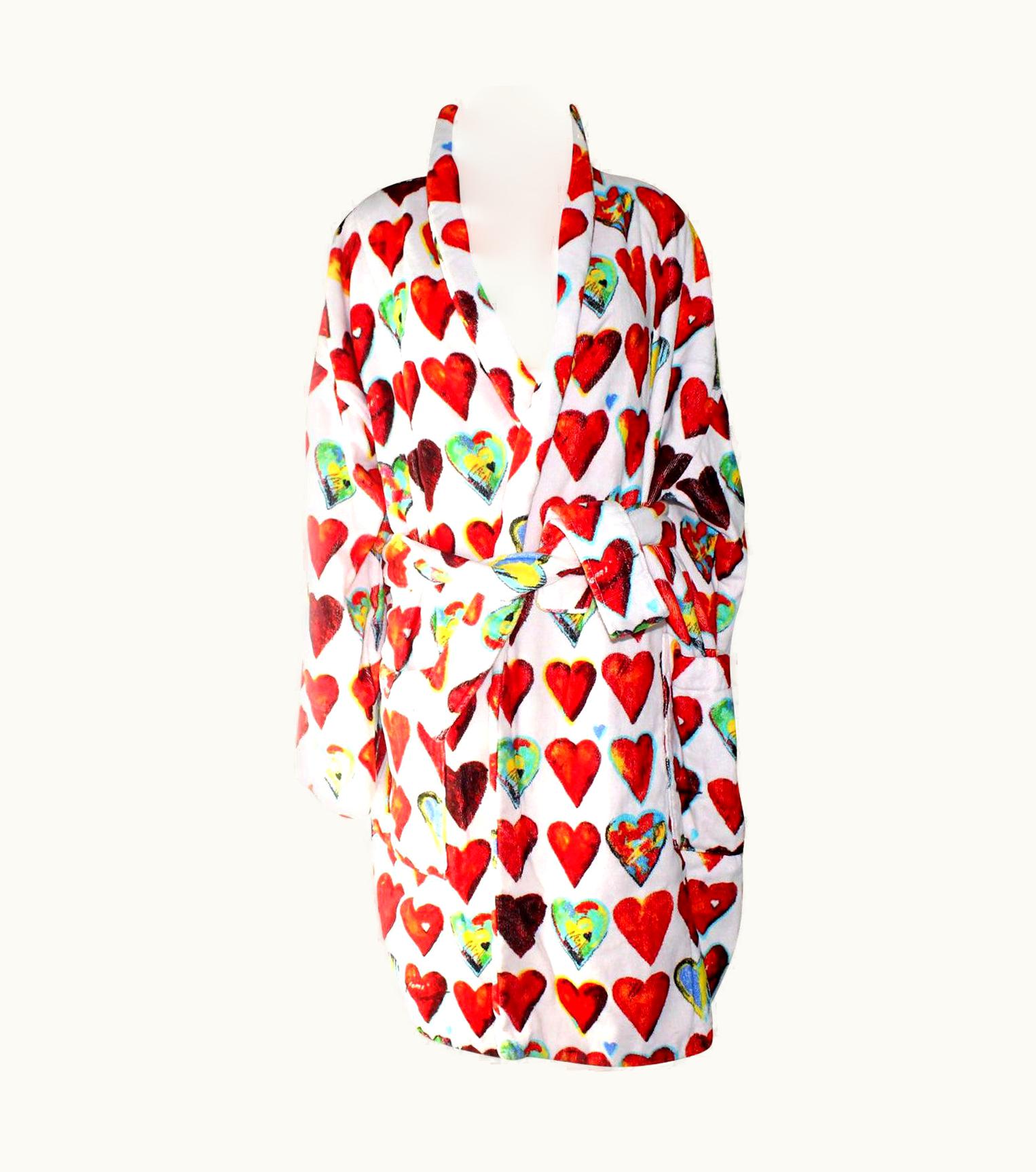 Gianni Versace Couture Unique Gianni Versace Hearts Print Terrycloth Terry Towel Bathrobe Coat Robe