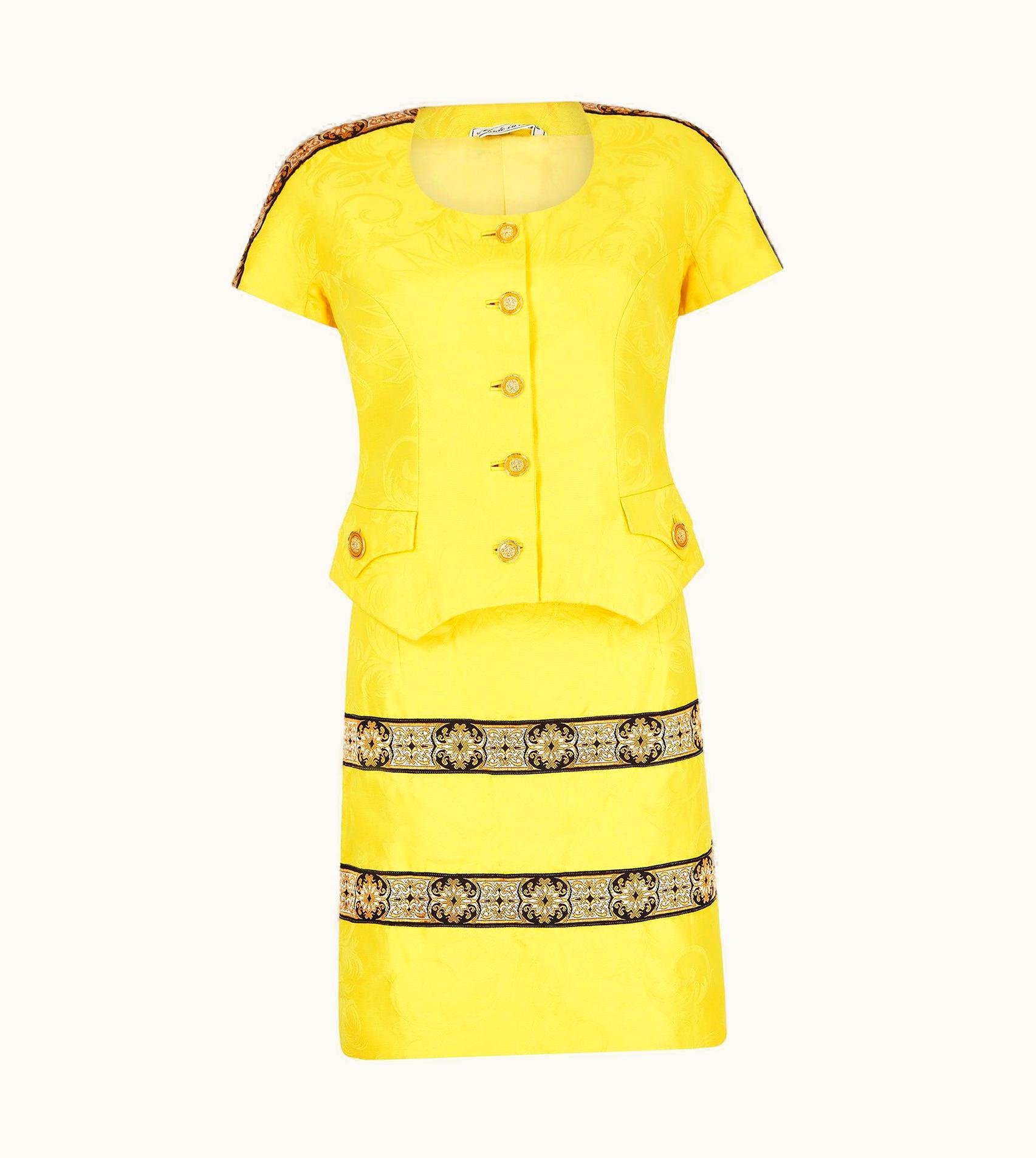 Gianni Versace Couture 1990s Gianni Versace Couture Yellow Baroque Skirt Suit