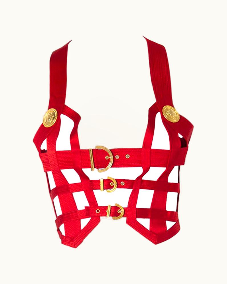 Gianni Versace Couture Gianni Versace Corset AW Runway Couture Vintage Red Bondage 1992