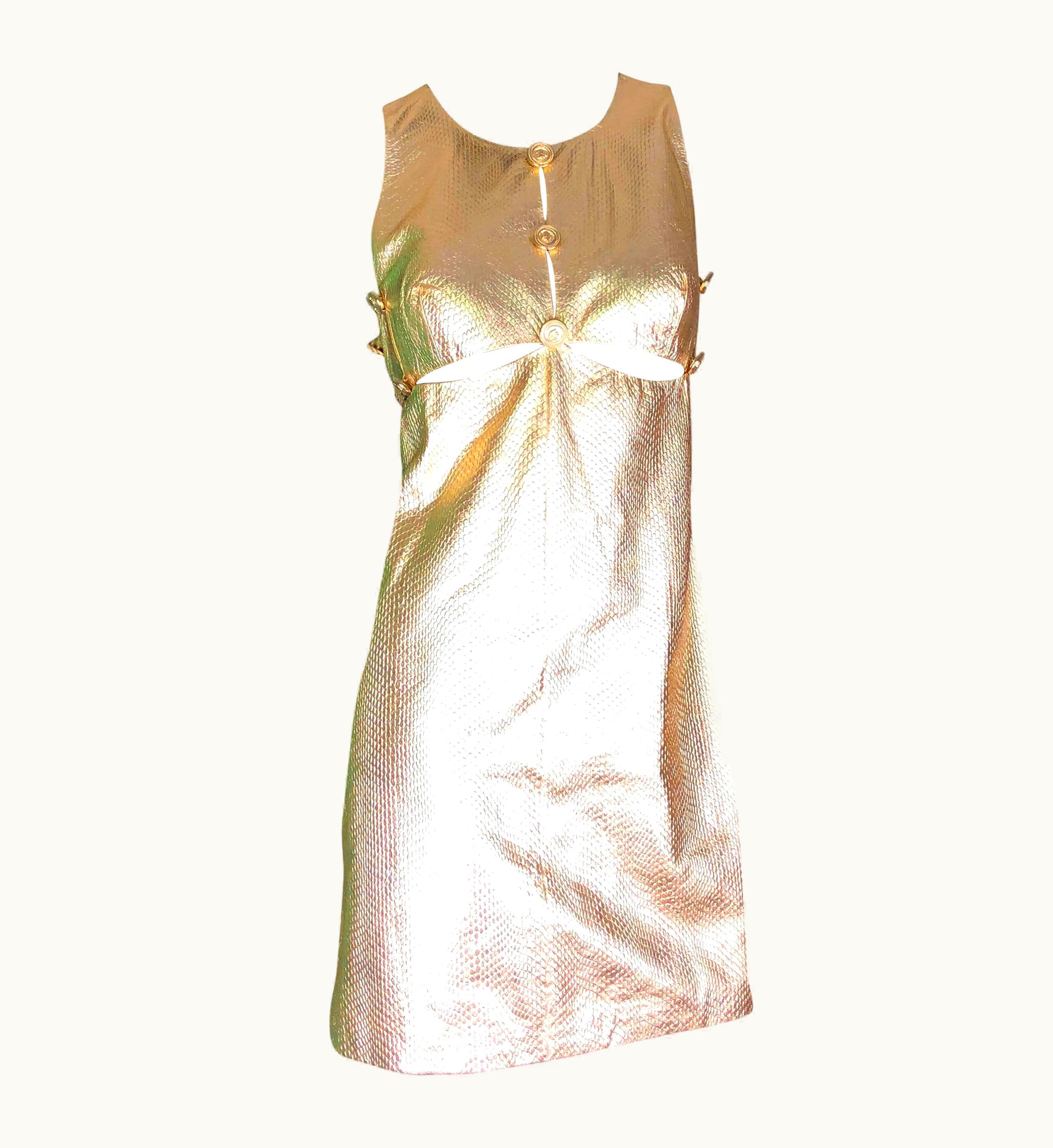 Gianni Versace Couture Rare Gianni Versace 1994 Medusa Metallic Golden Leather Dress Museum Piece