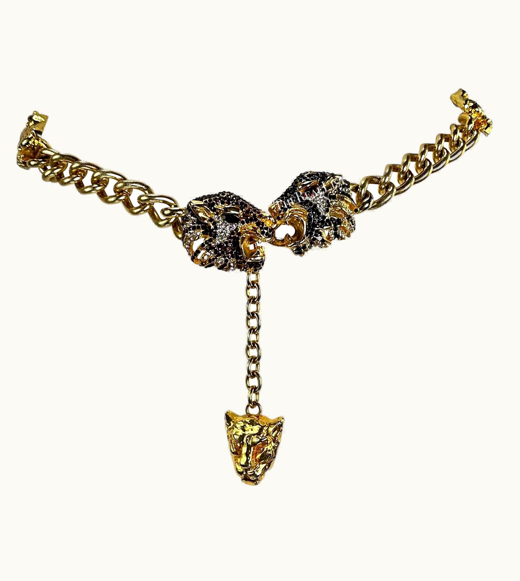 Gianni Versace Couture AW 1992 Gianni Versace Gold Tone Metal Rhinestone Jaguar Motif Chain Belt