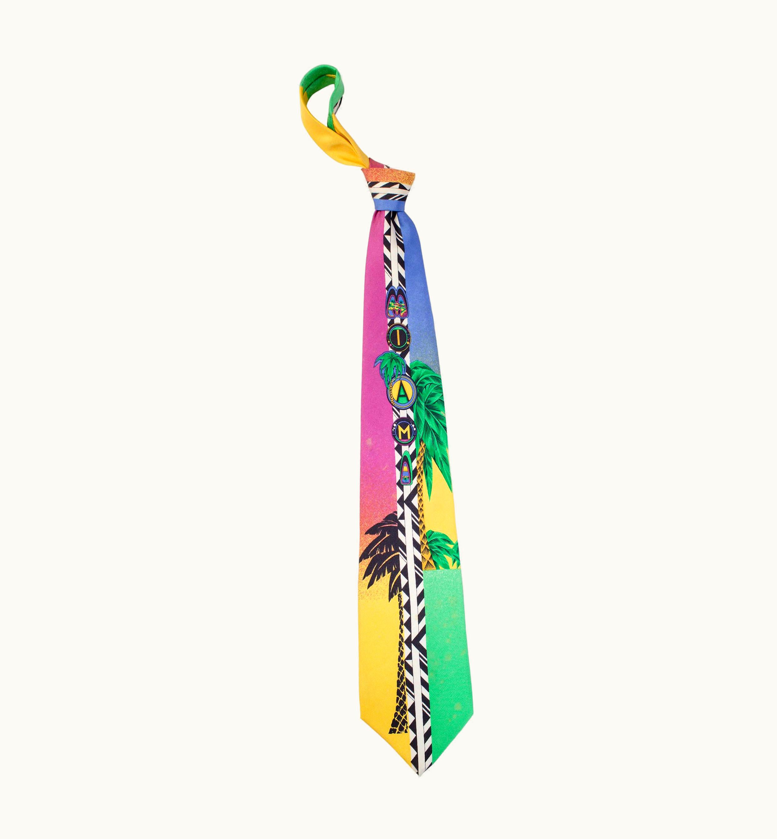 Gianni Versace Couture 1990s Gianni Versace Geometric Miami Tie With Palms