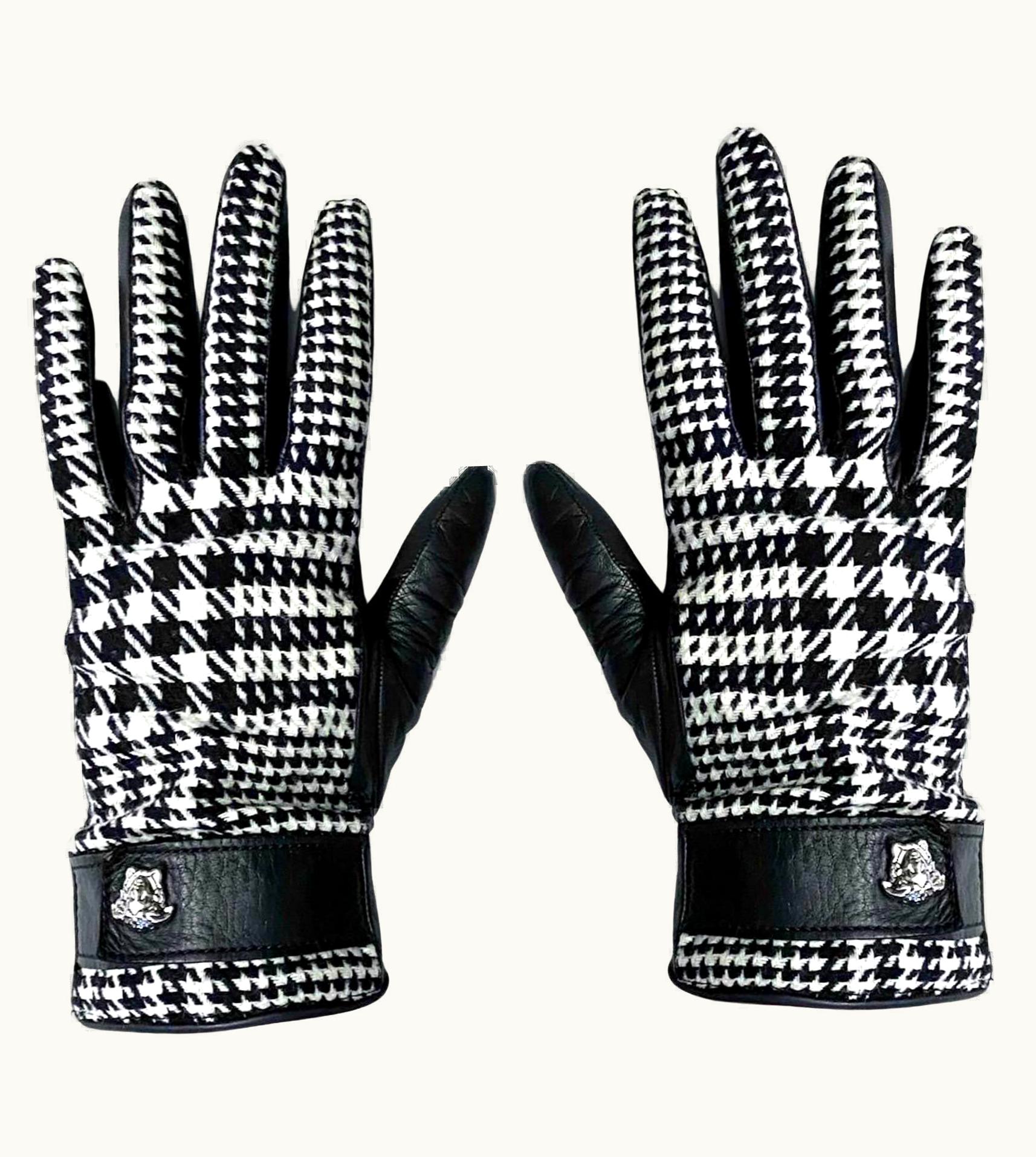 Gianni Versace Couture 1990s Gianni Versace Dogtooth Wool Leather Winter Gloves