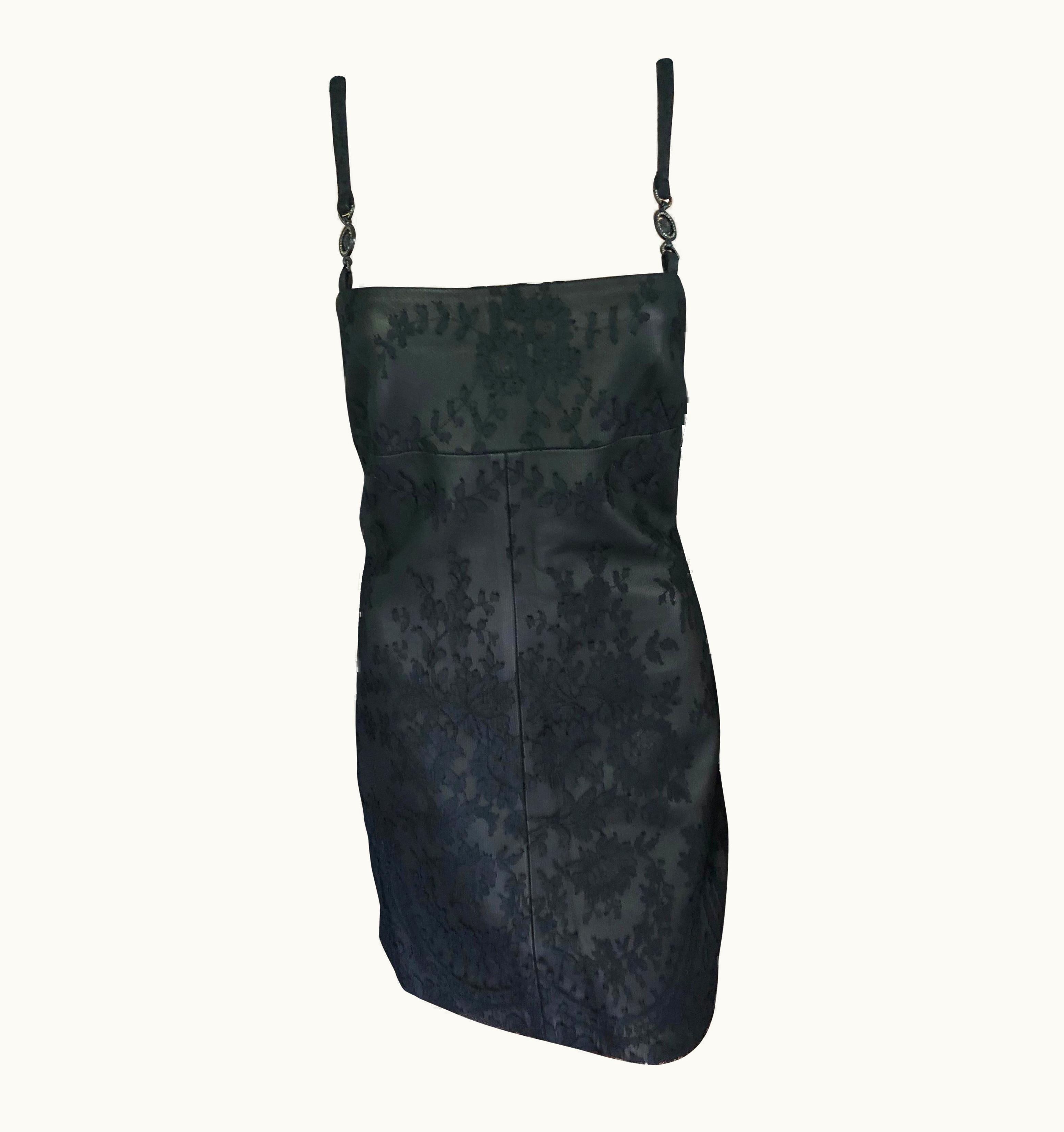 Gianni Versace Couture Gianni Versace AW 1996 Vintage Lace And Leather Black Mini Dress
