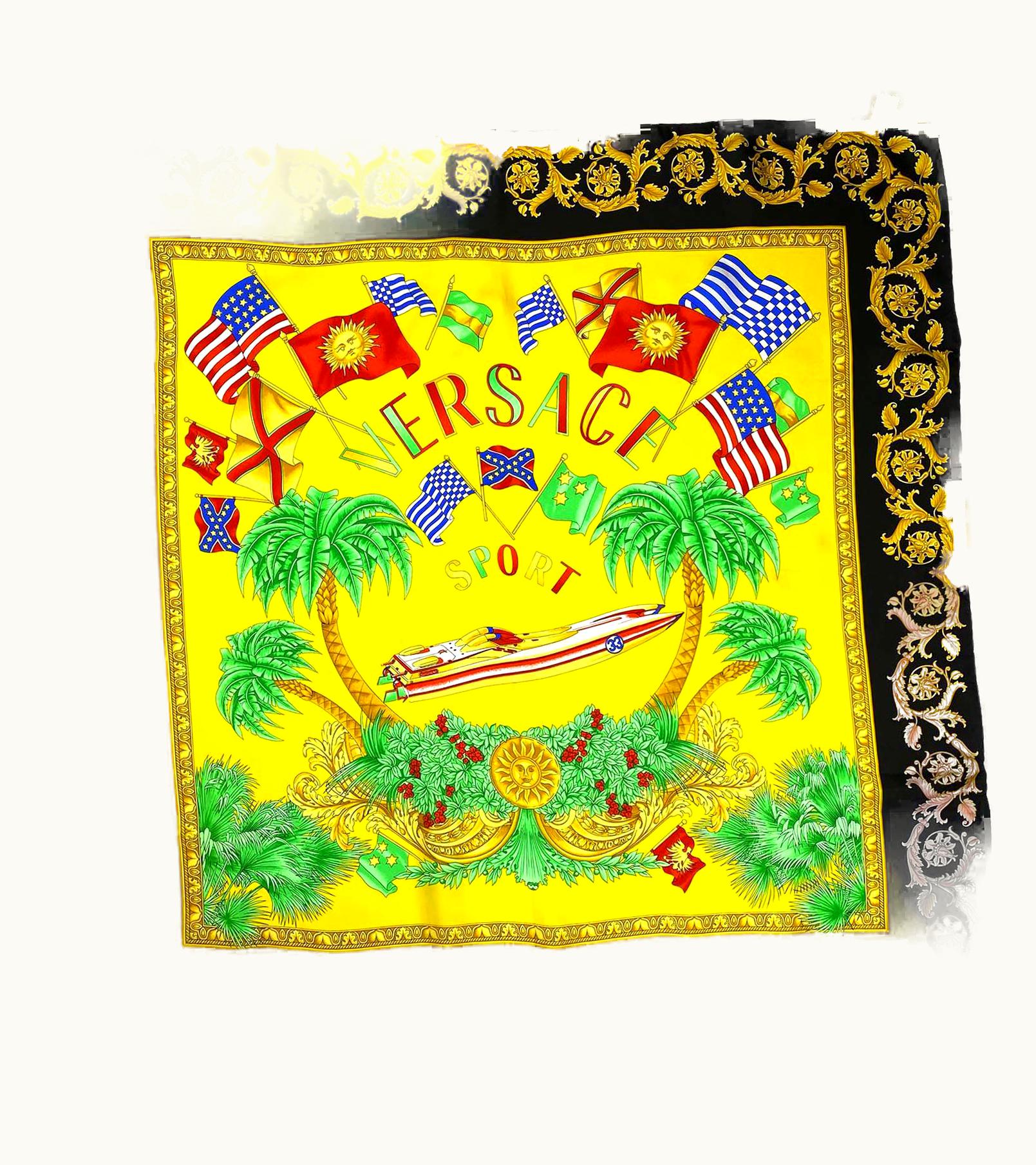 Versace S/S 1993 Versace Sport By Gianni Miami Print Silk Square Scarf