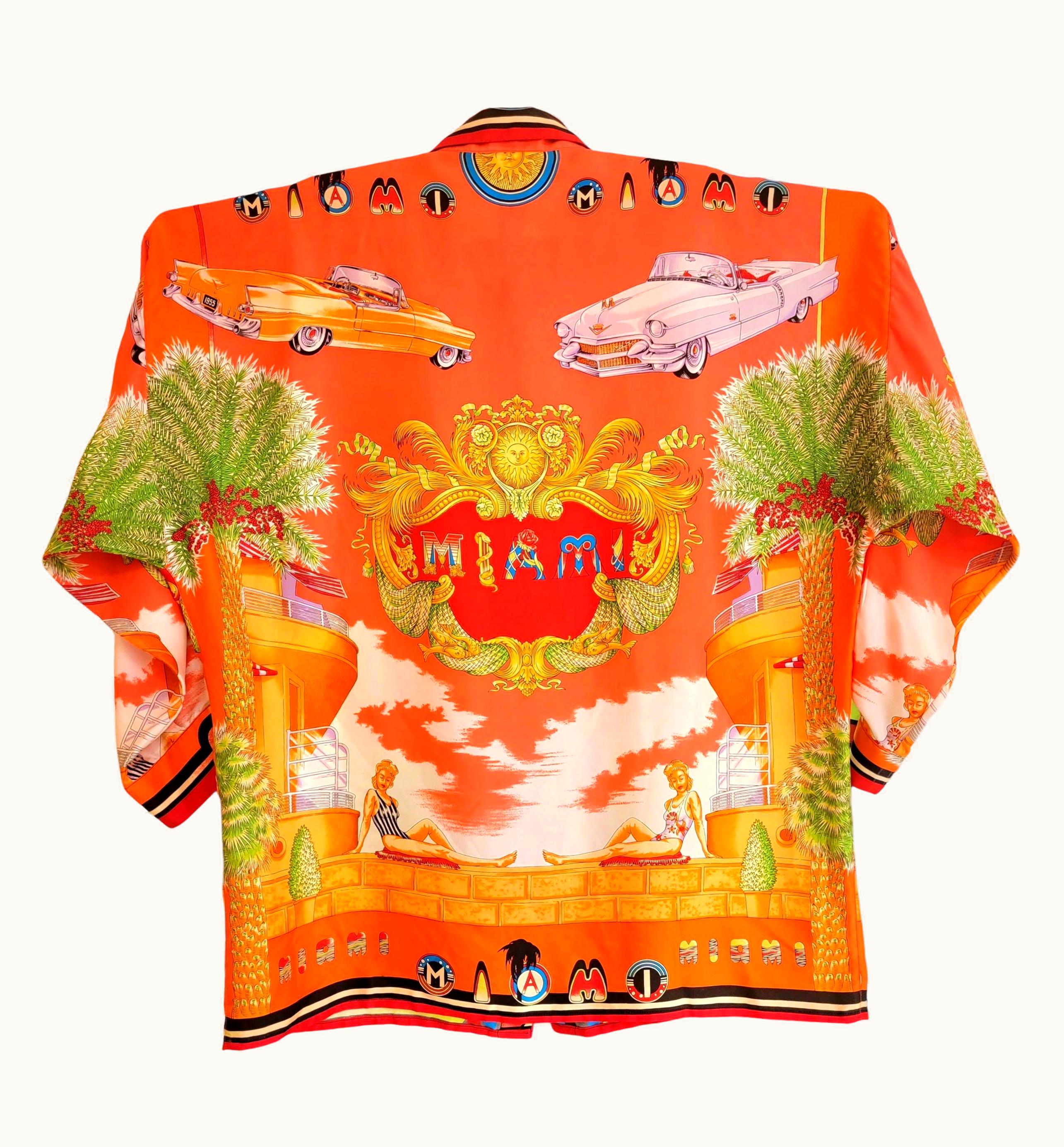 Gianni Versace Couture Gianni Versace Miami Silk Shirt Tropical South Beach 1993 Men'