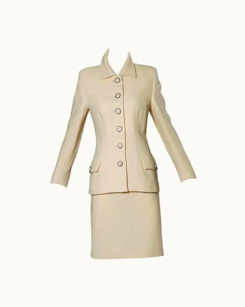Gianni Versace Couture Gianni Versace Couture Vintage 90s Wool Jacket + Skirt Suit With Medusa Buttons