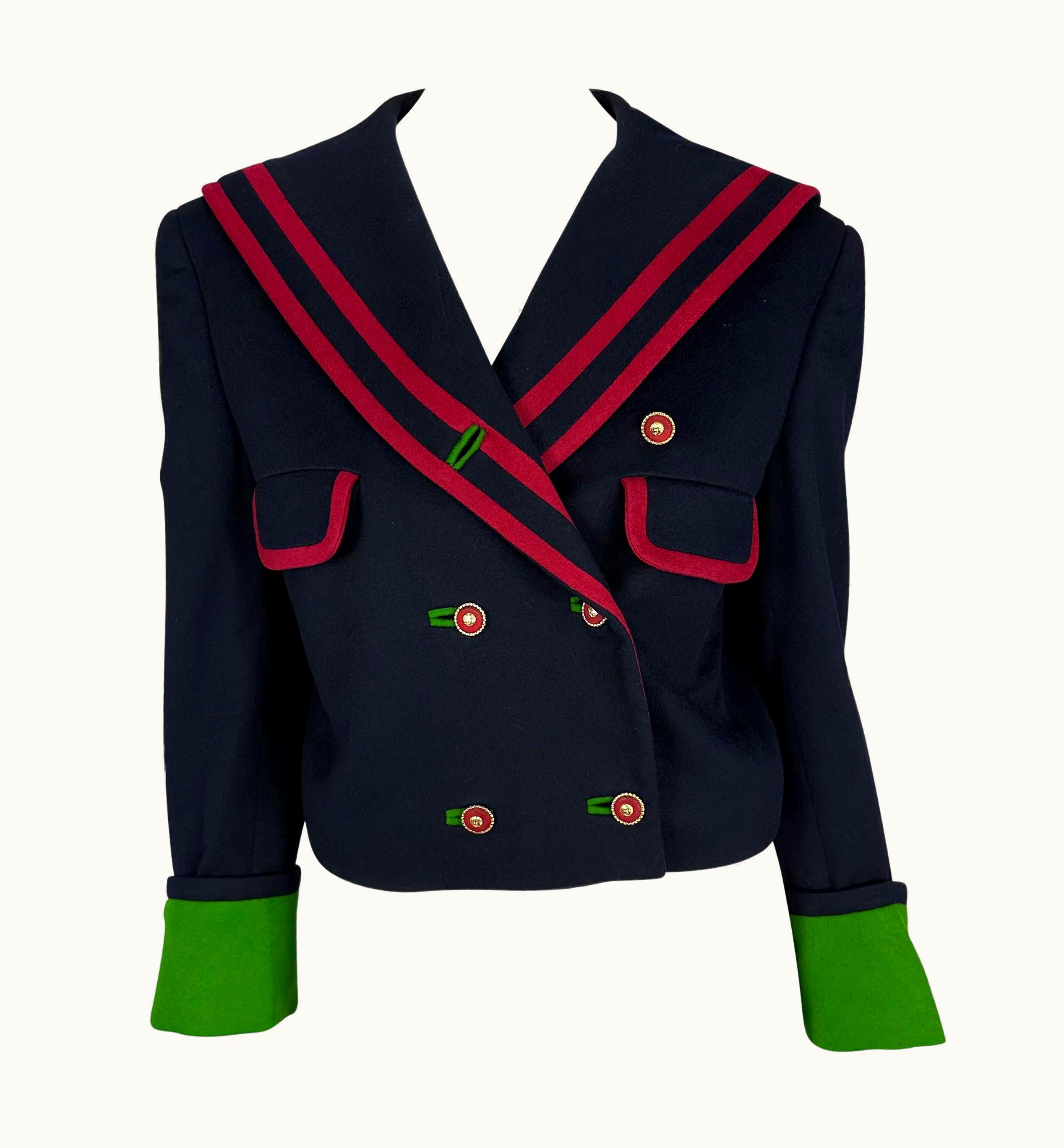 Gianni Versace Couture S/S 1993 Gianni Versace Couture Navy Wool Medusa Runway Blazer Jacket