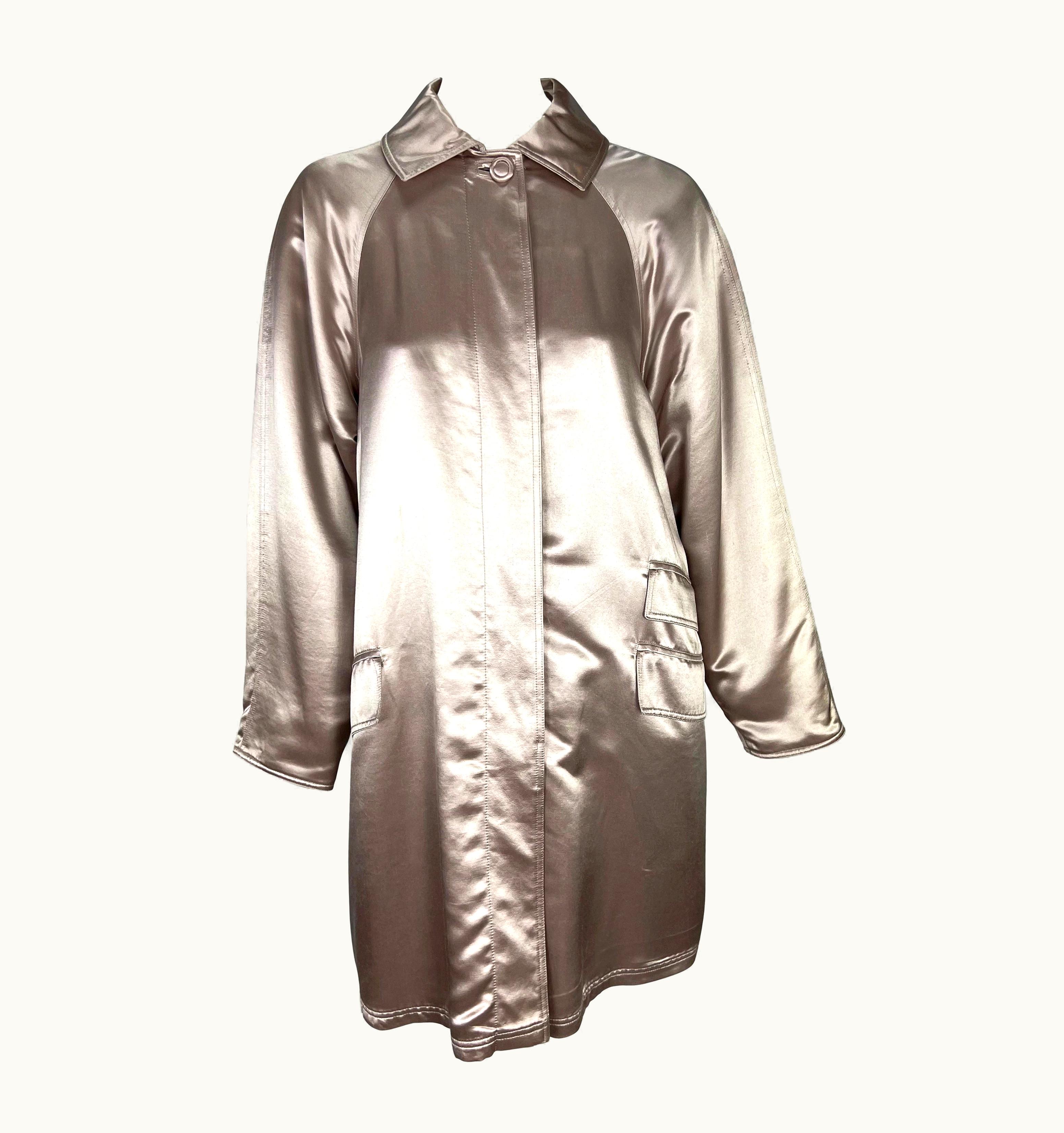 Gianni Versace Couture AW 1995 Gianni Versace Couture Runway Silver Blush Satin Button Coat