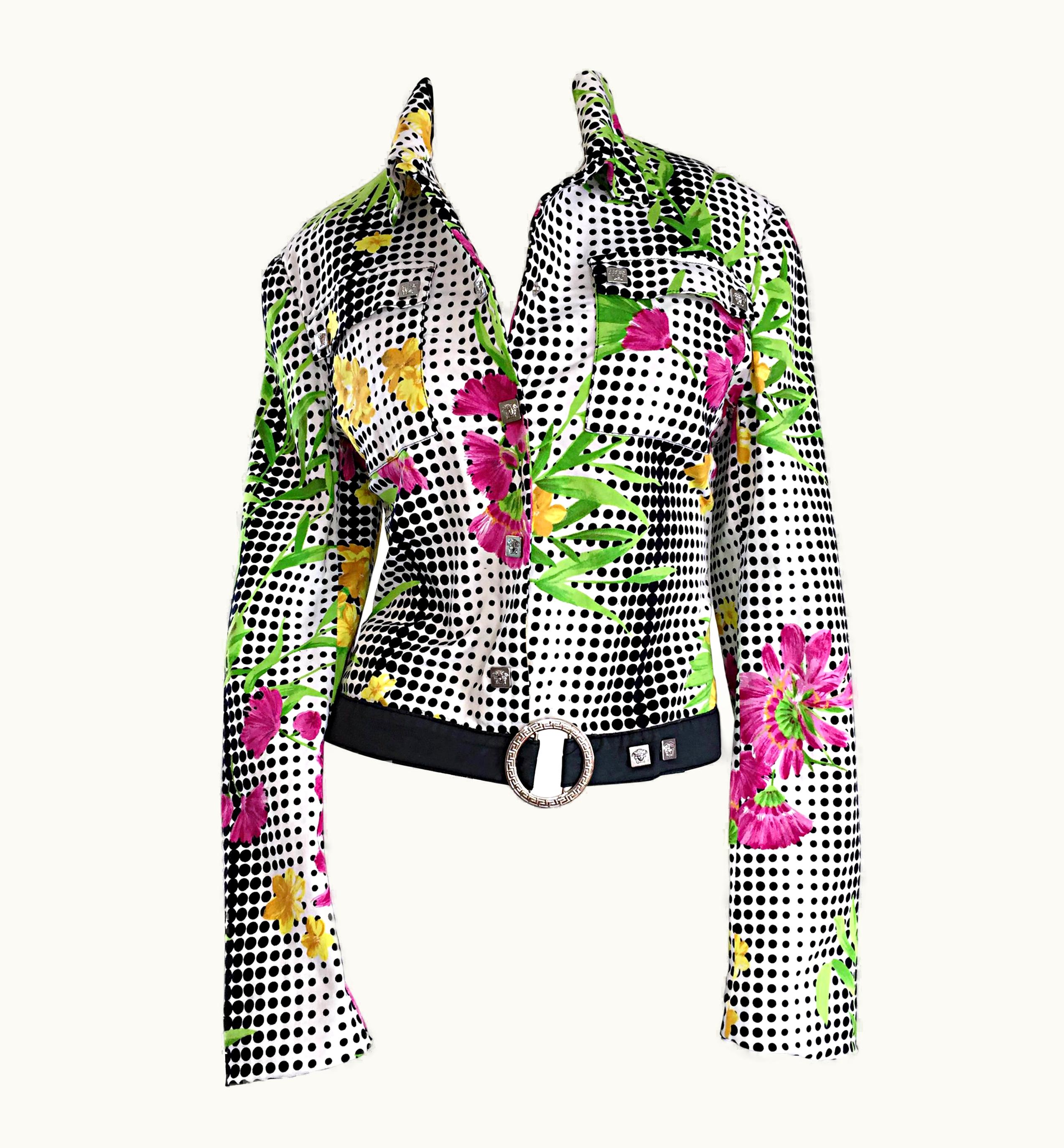 Gianni Versace Couture Important Vintage 1990s Gianni Versace Jeans Couture Op Art Belted 90s Jacket