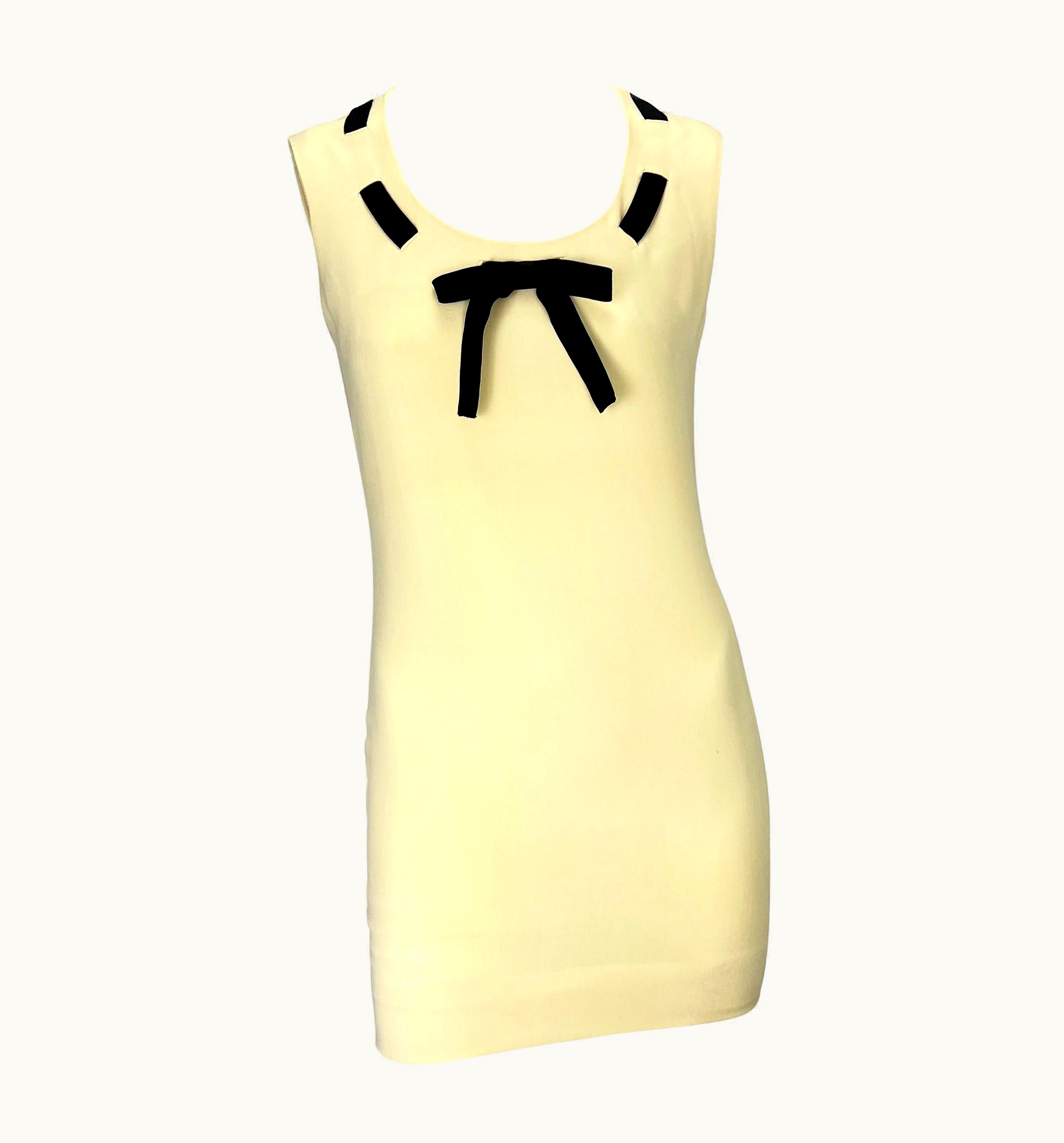 Gianni Versace Couture S/S 1992 Gianni Versace Couture Creme Black Bow Bodycon Mini Dress