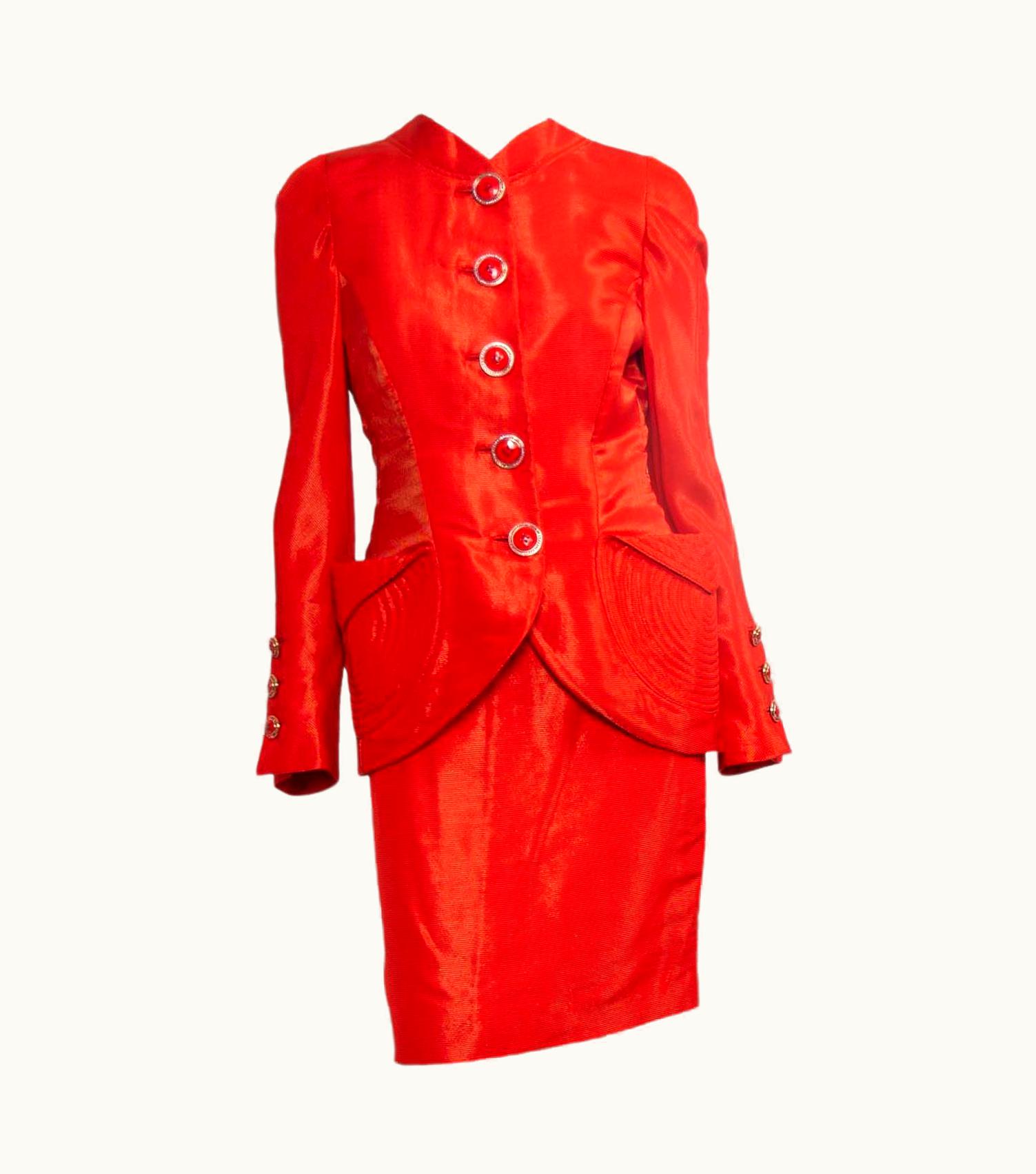 Gianni Versace Couture Nwt S/S 1991 Gianni Versace Couture Orange Metallic Runway Skirt Suit