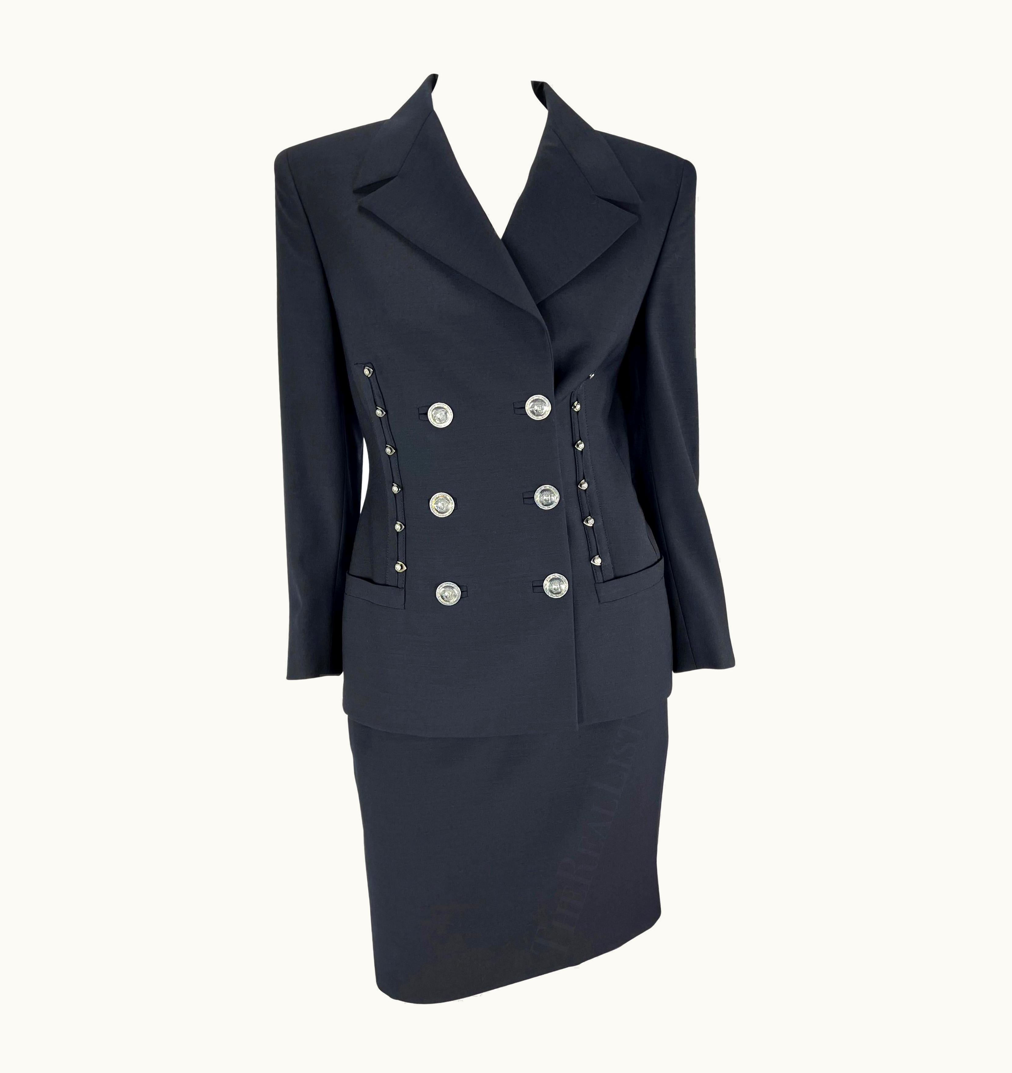 Gianni Versace Couture S/S 1995 Gianni Versace Couture Runway Corset Boned Medusa Black Skirt Suit