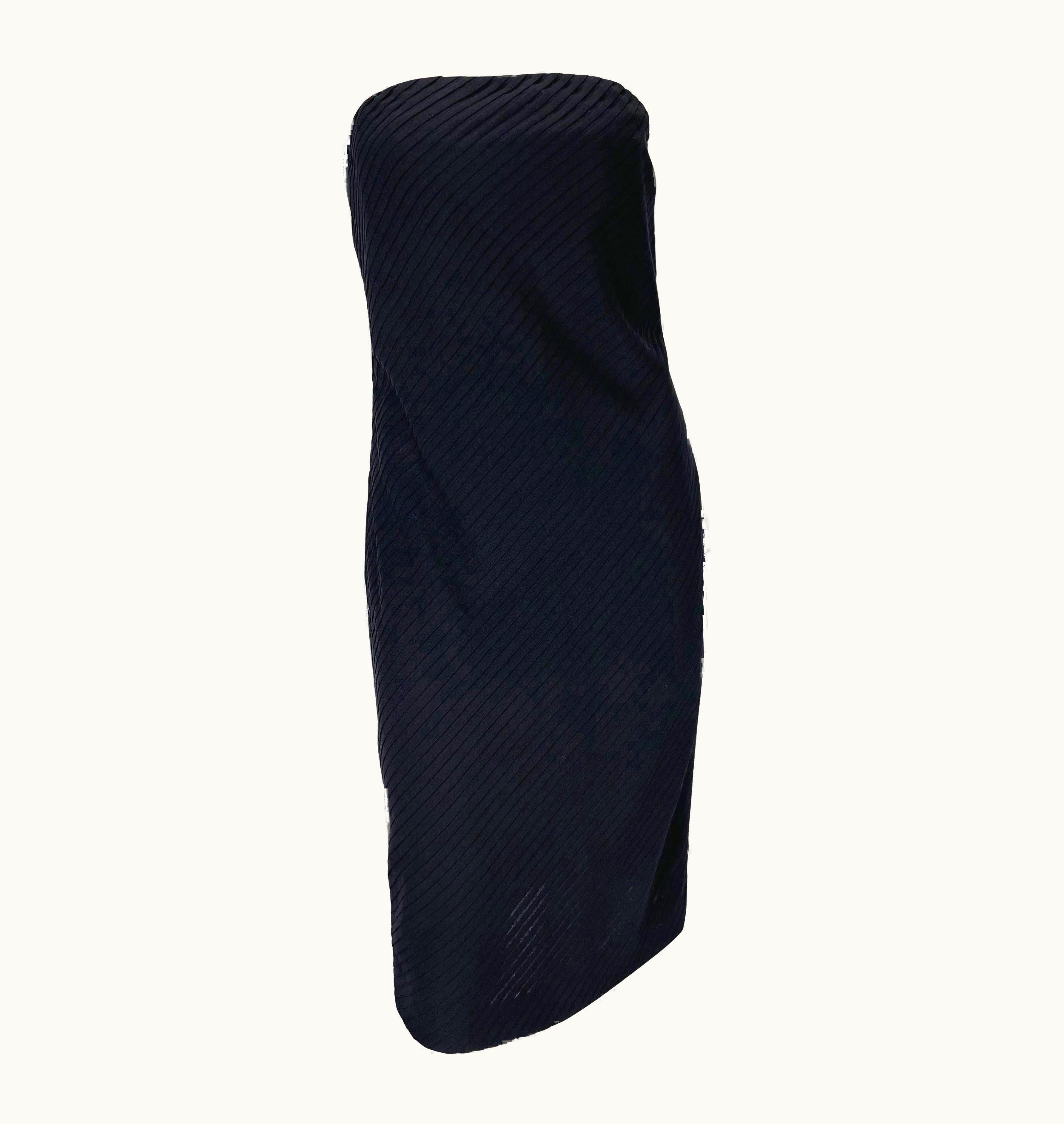 Gianni Versace Couture 1999 Gianni Versace By Donatella Runway Sheer Black Pleat Corset Tube Dress