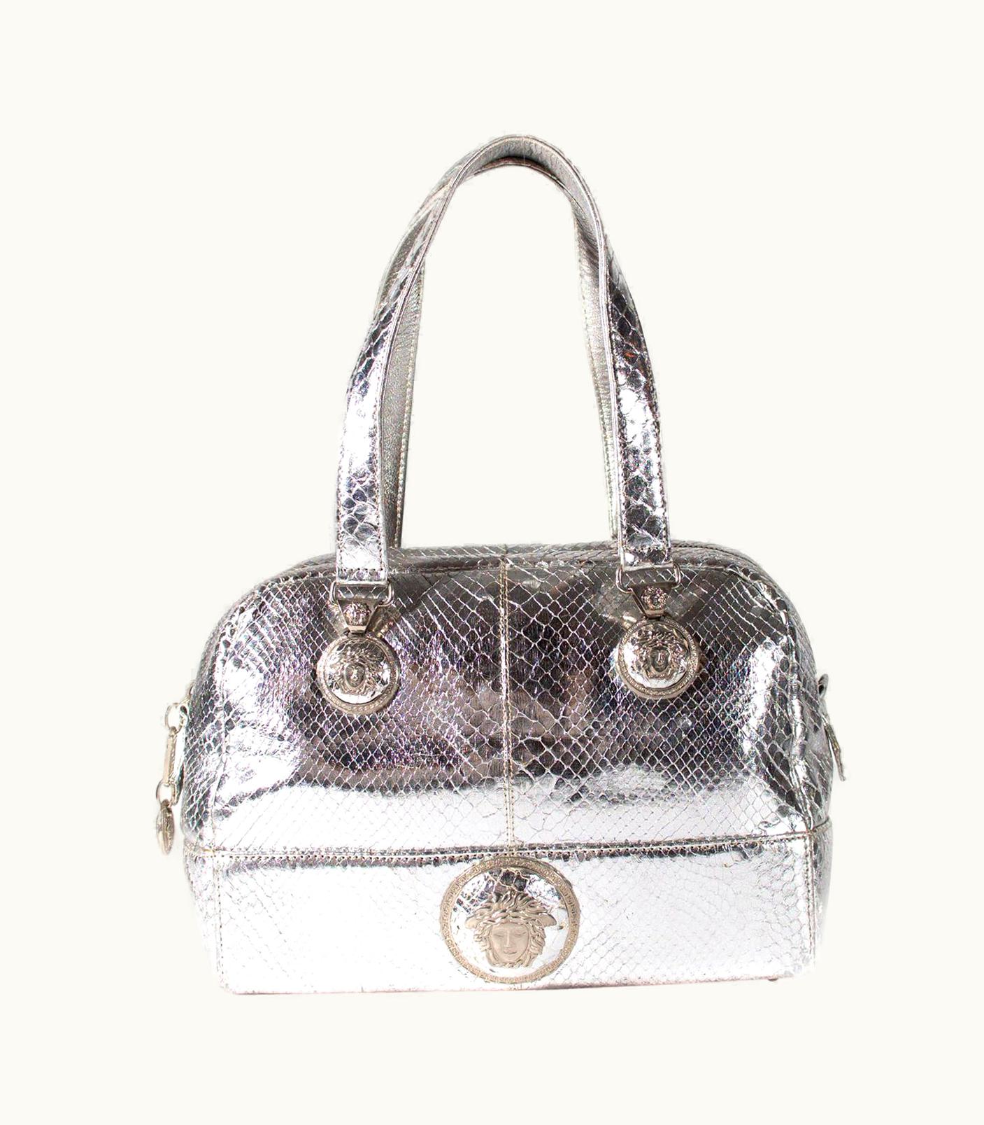 Gianni Versace Couture AW 1994 Vintage Gianni Versace Silver Metallic Python Medusa Shoulder Bag