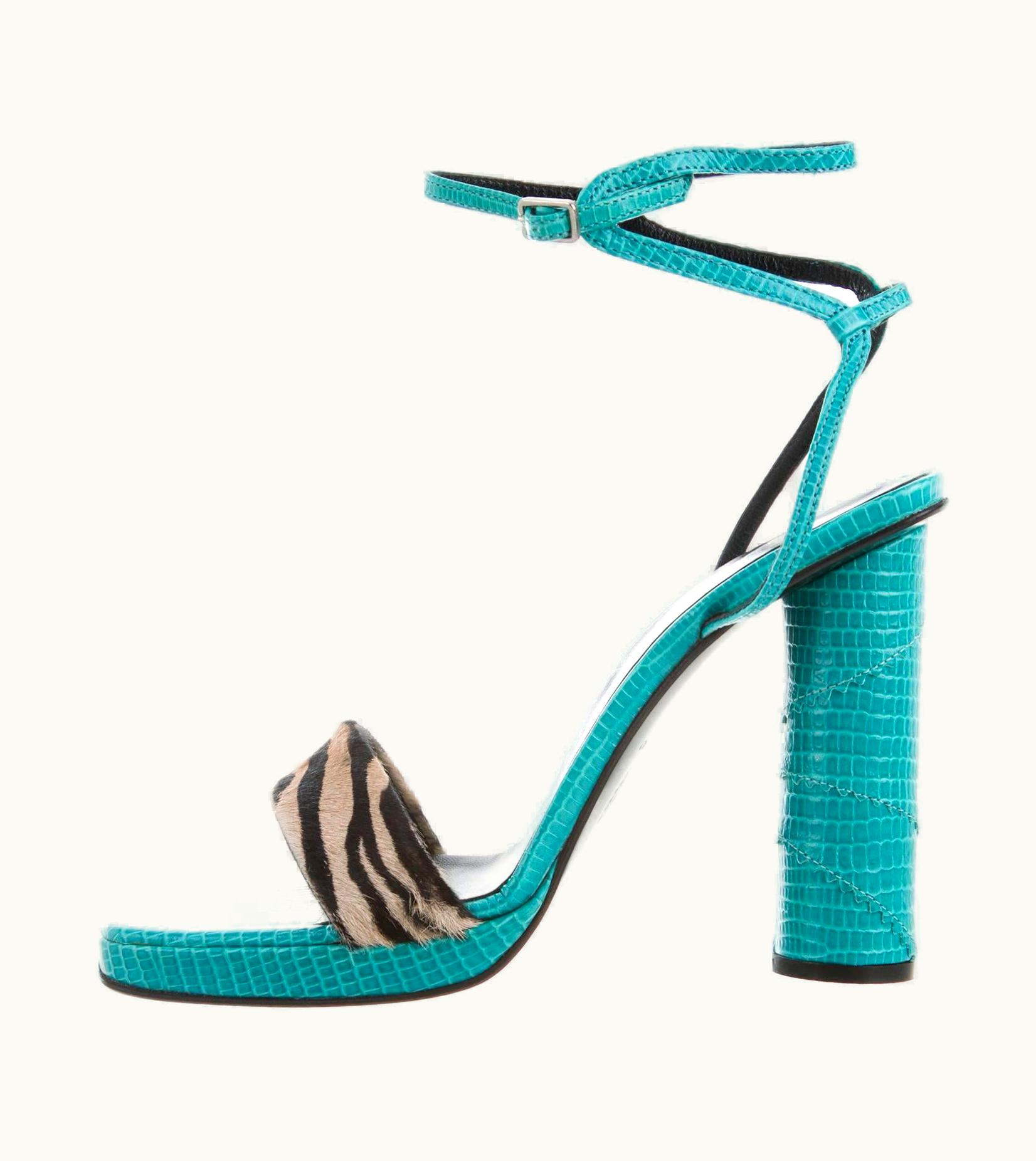 Gianni Versace Couture Gianni Versace AW 1999 Vintage Pony Hair Turquoise Snakeskin Shoes