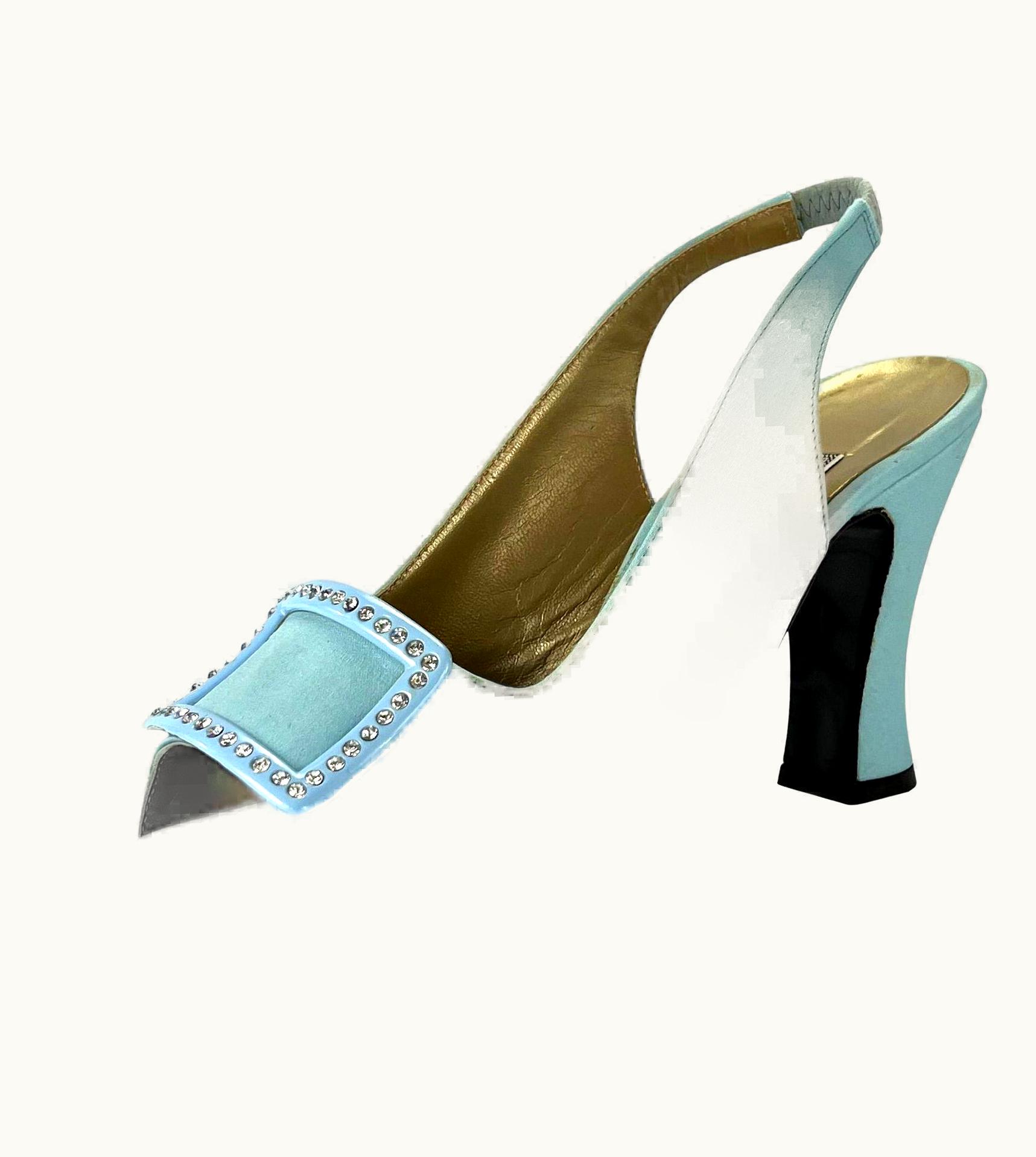 Gianni Versace Couture AW 1996 Nos Gianni Versace Baby Blue Crystal Pump Heel