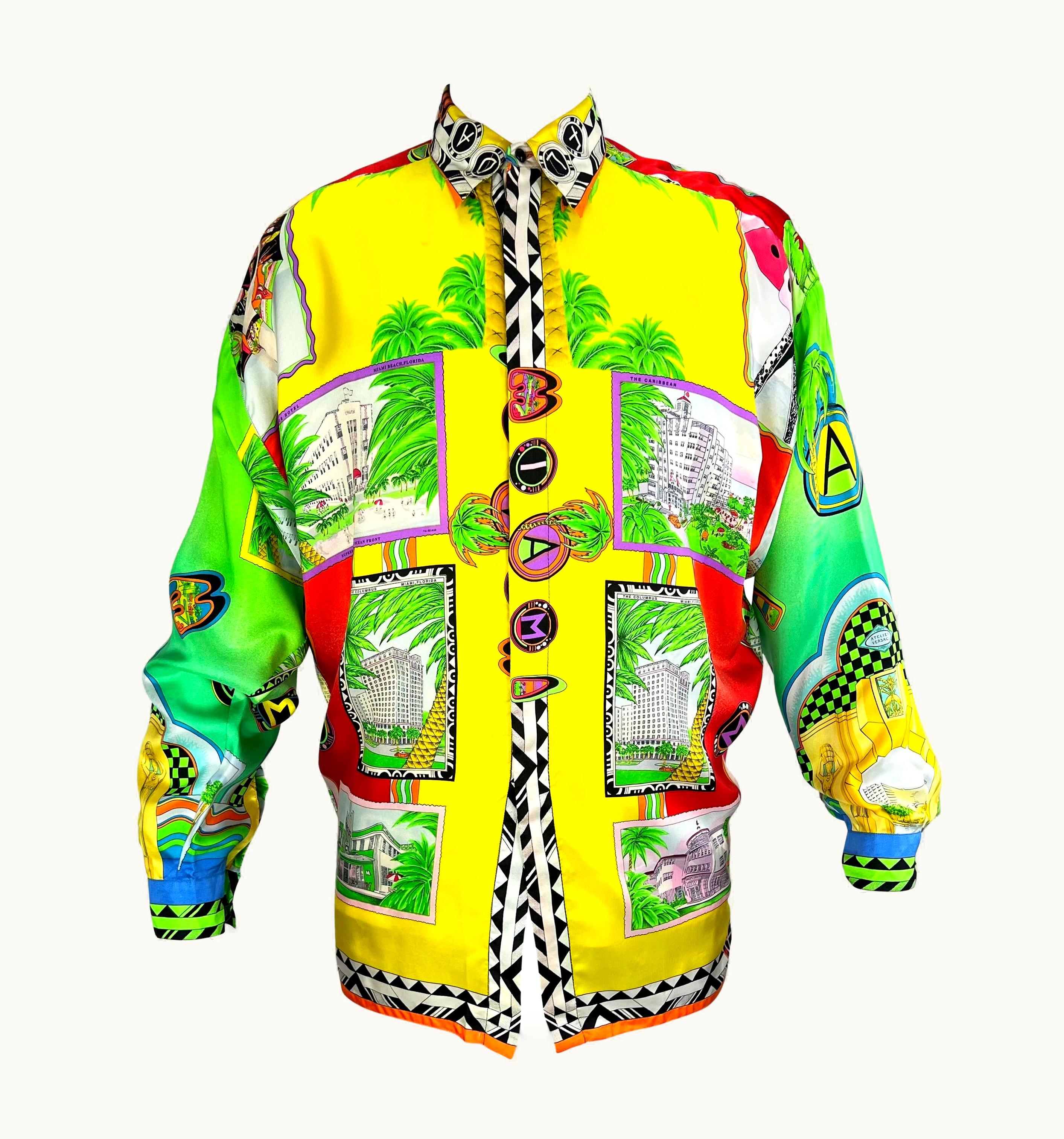 Gianni Versace Couture S/S 1993 Gianni Versace Miami Beach Print Silk Men' Button Down Shirt