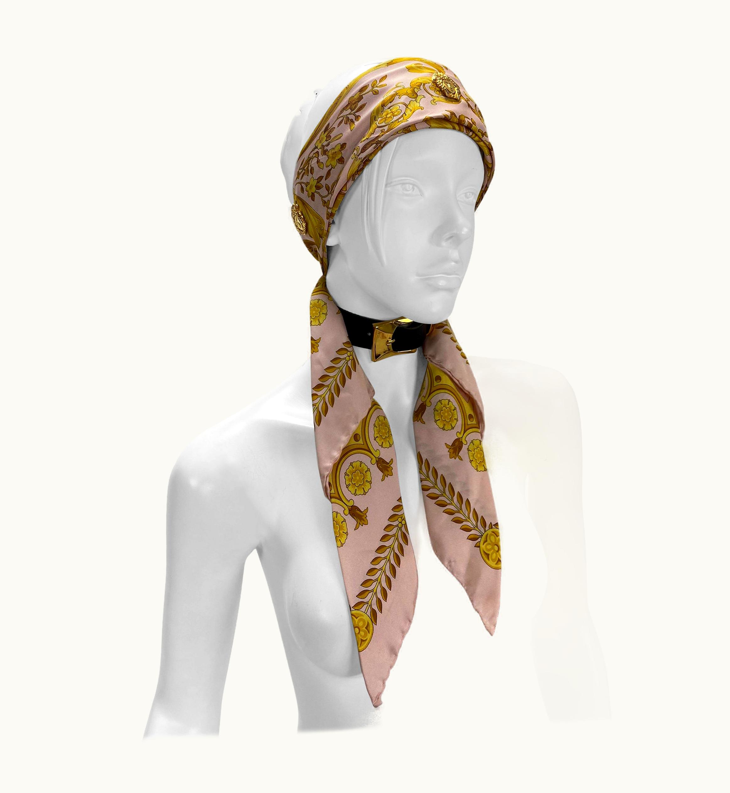 Gianni Versace Couture 90- Vintage Gianni Versace Atelier Barocco Scarf Silk With Bondage Belt Buckle