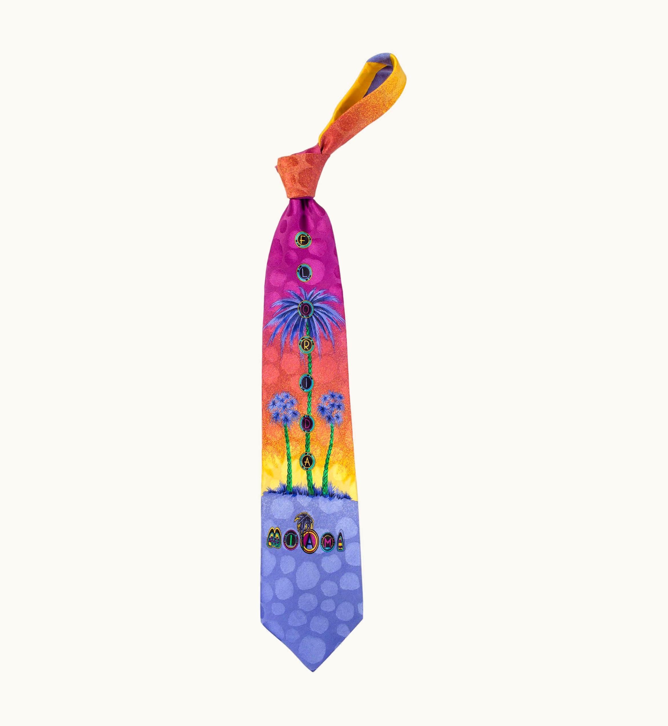 Gianni Versace Couture 1990s Gianni Versace Purple Sunset Miami Tie With Palms