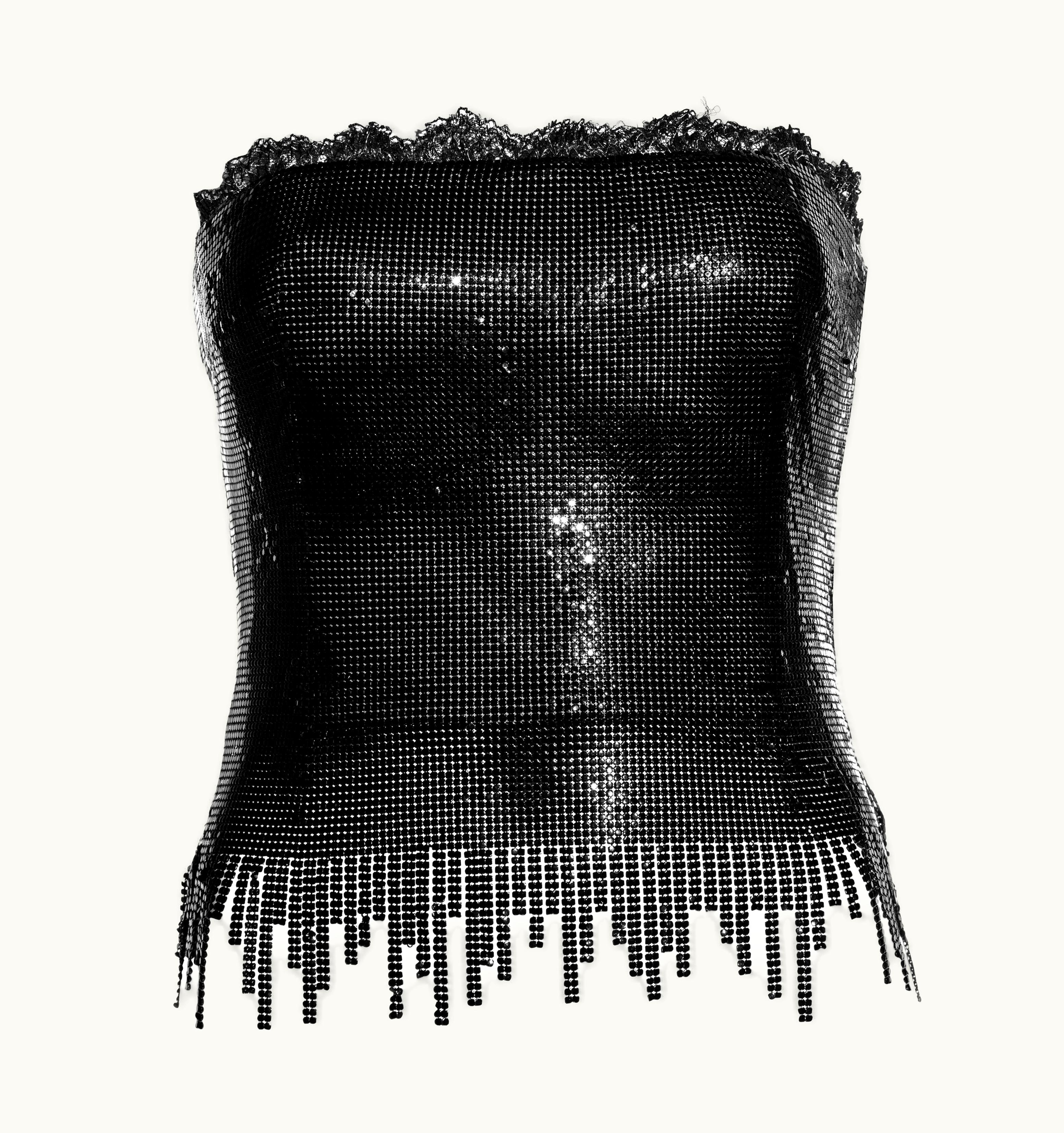 Gianni Versace Couture Gianni Versace Black Lace And Oroton Metal Chainmail Strapless Corset, AW 1999