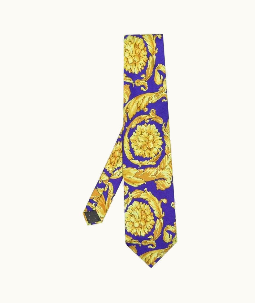 Versace Versace Vintage Purple Silk 90s Tie With Baroque Yellow Pattern