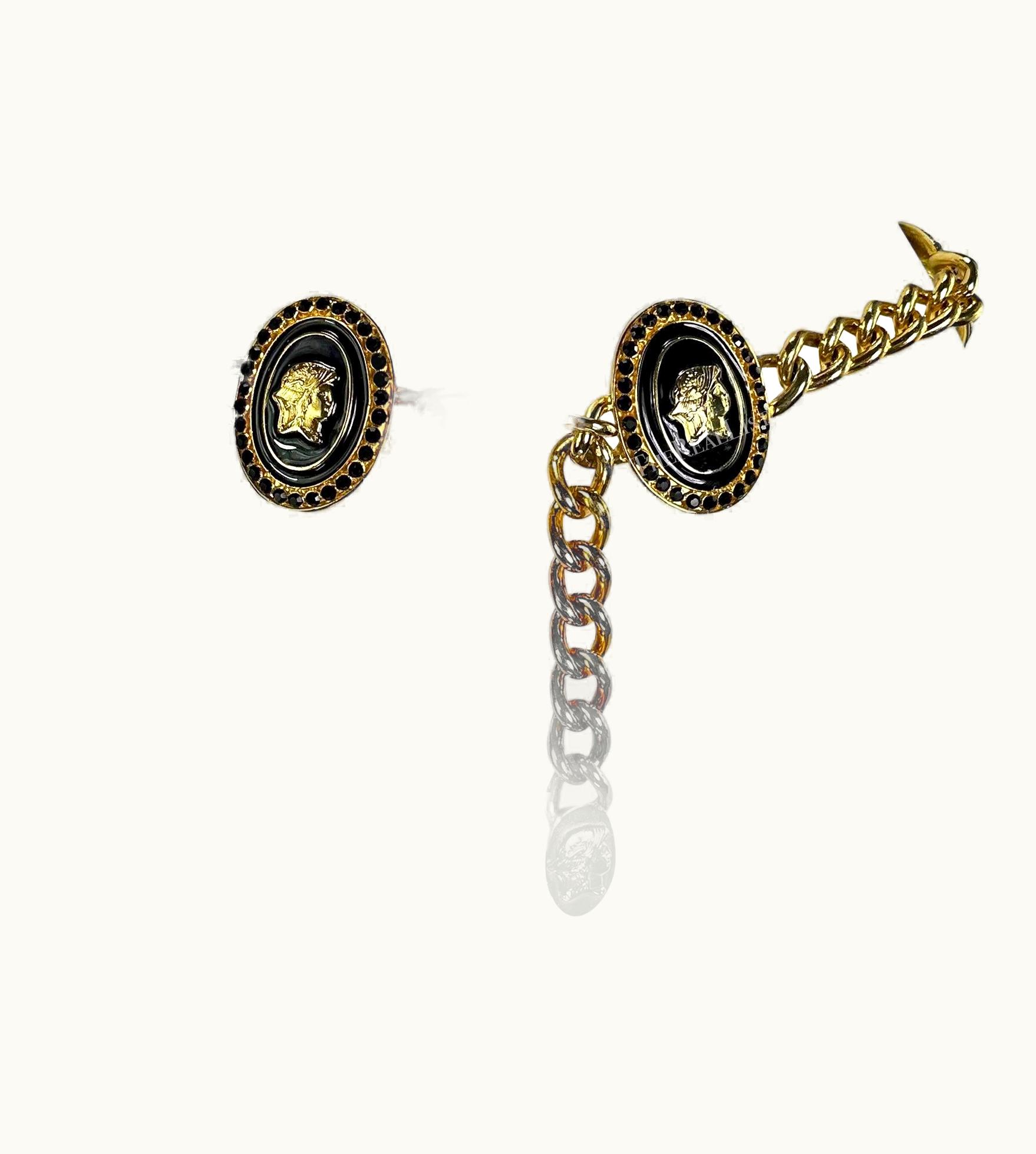 Gianni Versace Couture AW 1991 Gianni Versace Gold Tone Metal Black Rhinestone Roman Motif Chain Belt