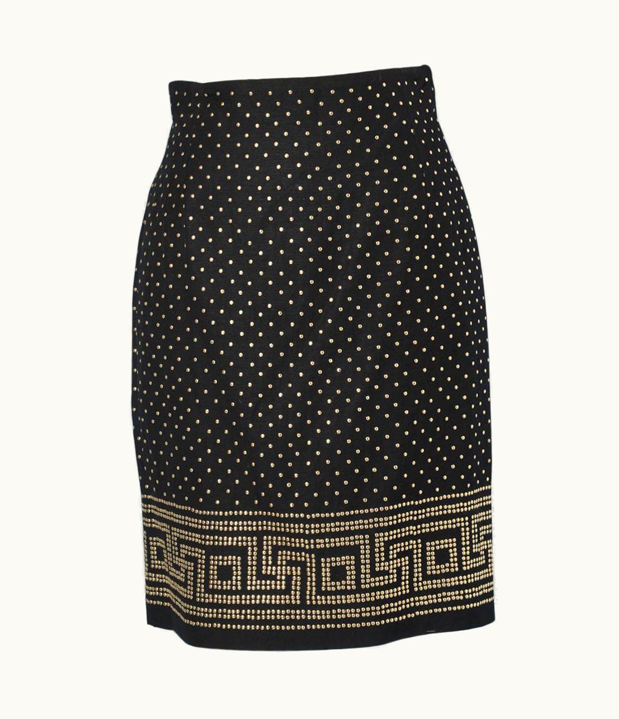 Versace Black Mini Skirt With Gold Studs Istante Of Versace