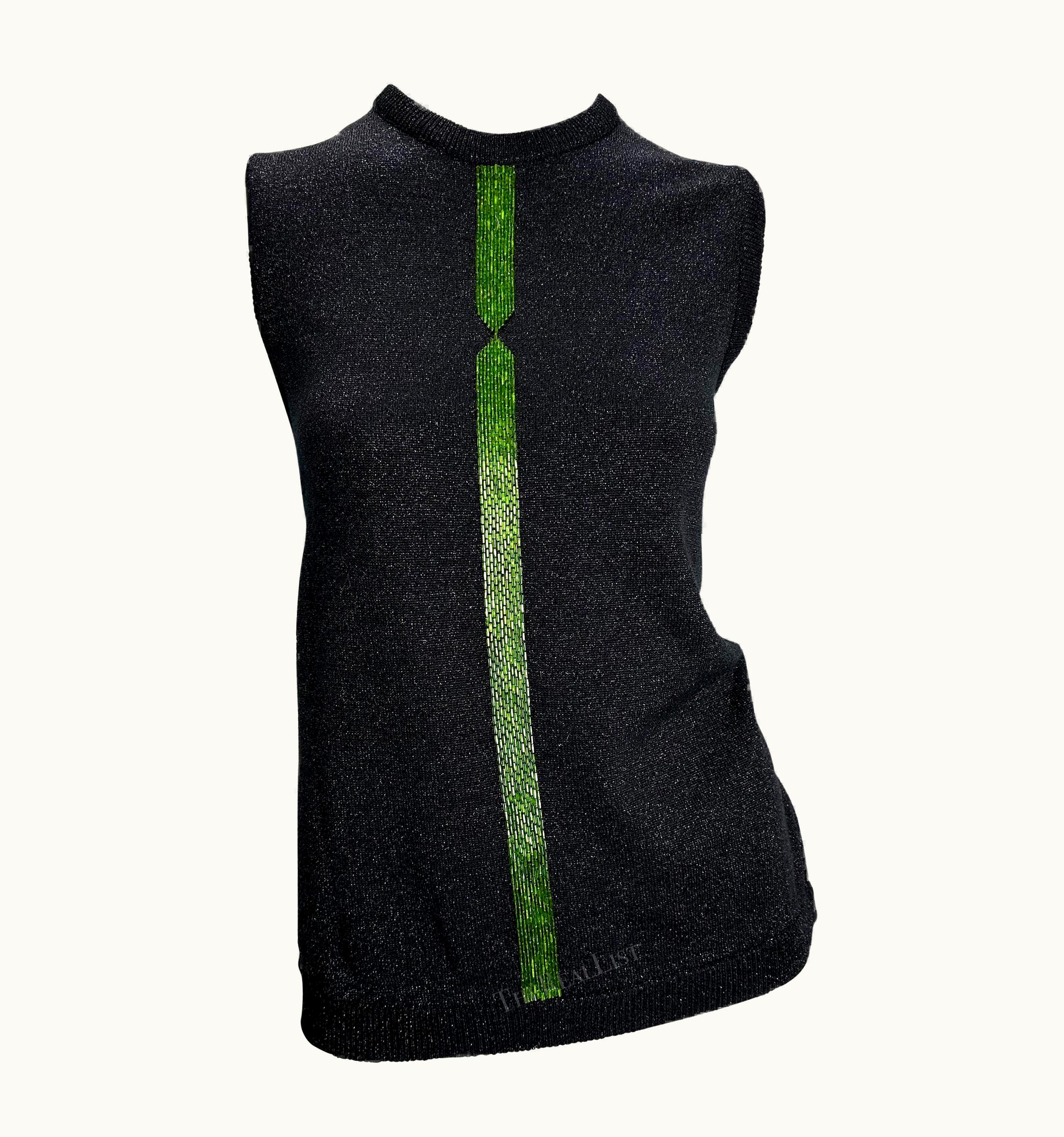 Gianni Versace Couture AW 1997 Gianni Versace Couture Green Beaded Black Lurex Metallic Knit Sweater