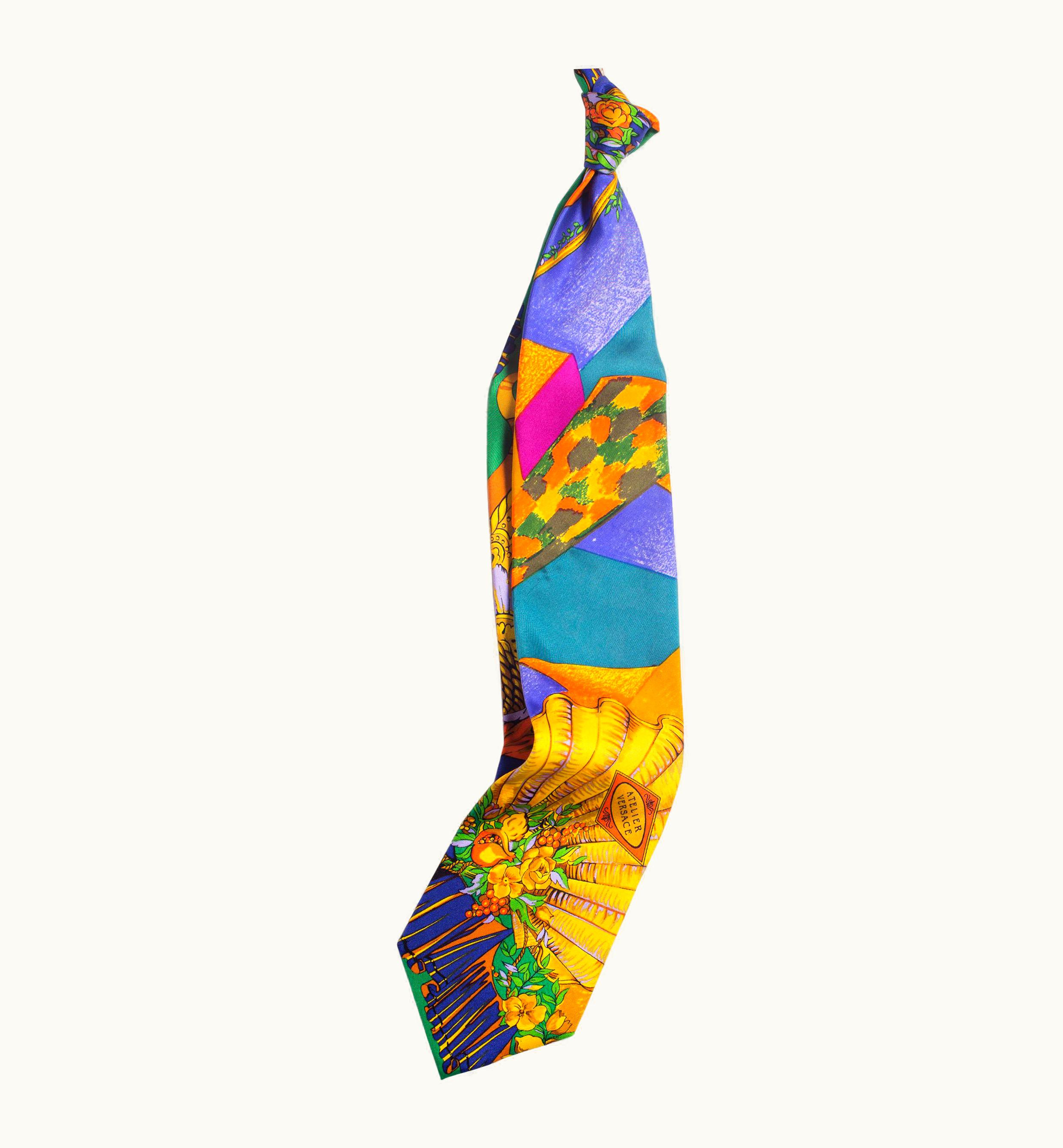 Gianni Versace Couture 1990s Gianni Versace Hand-Printed Baroque Deco Mens Tie