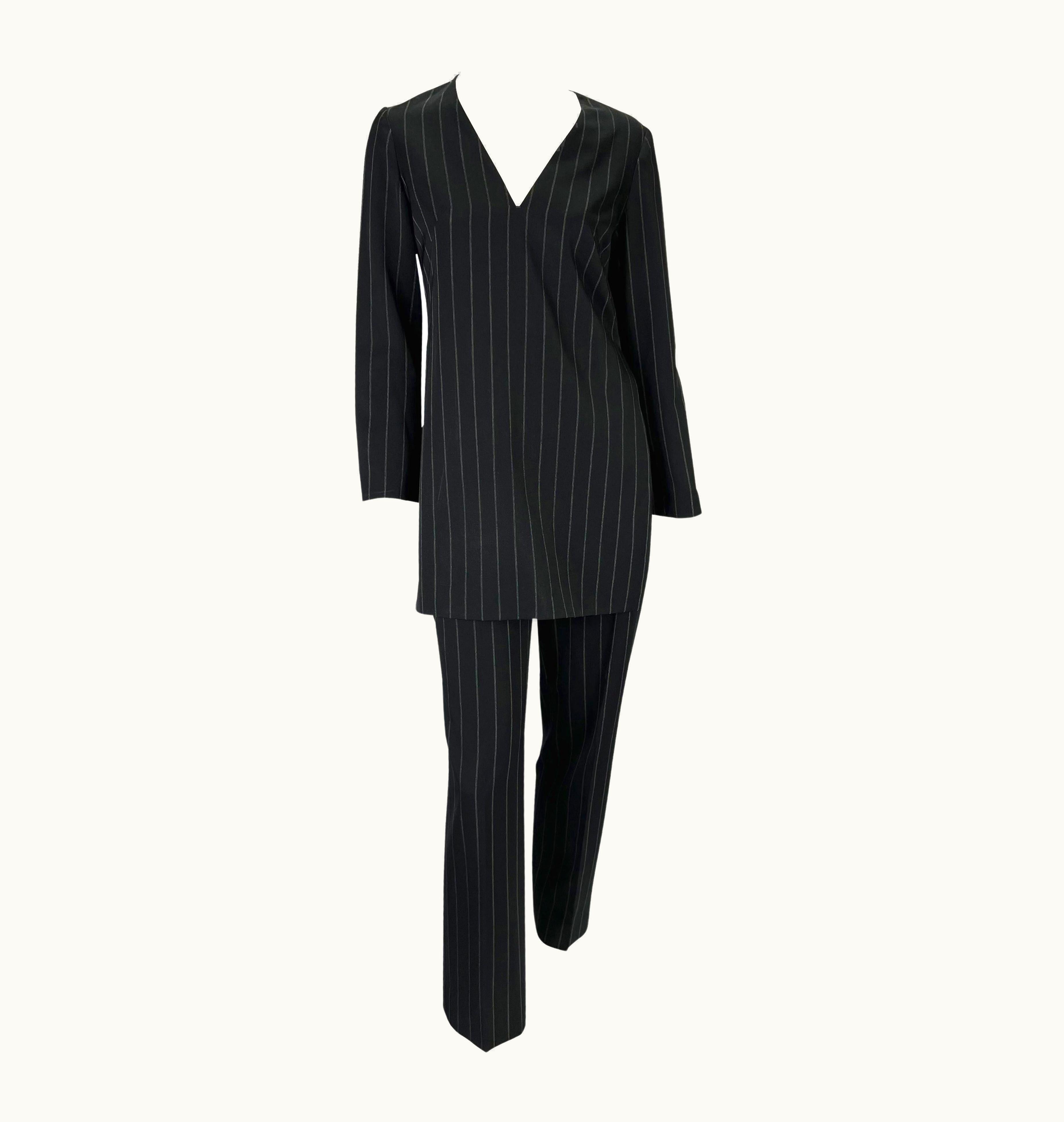 Gianni Versace Couture AW 1999 Gianni Versace By Donatella Pinstripe Tunic Wool Pantsuit