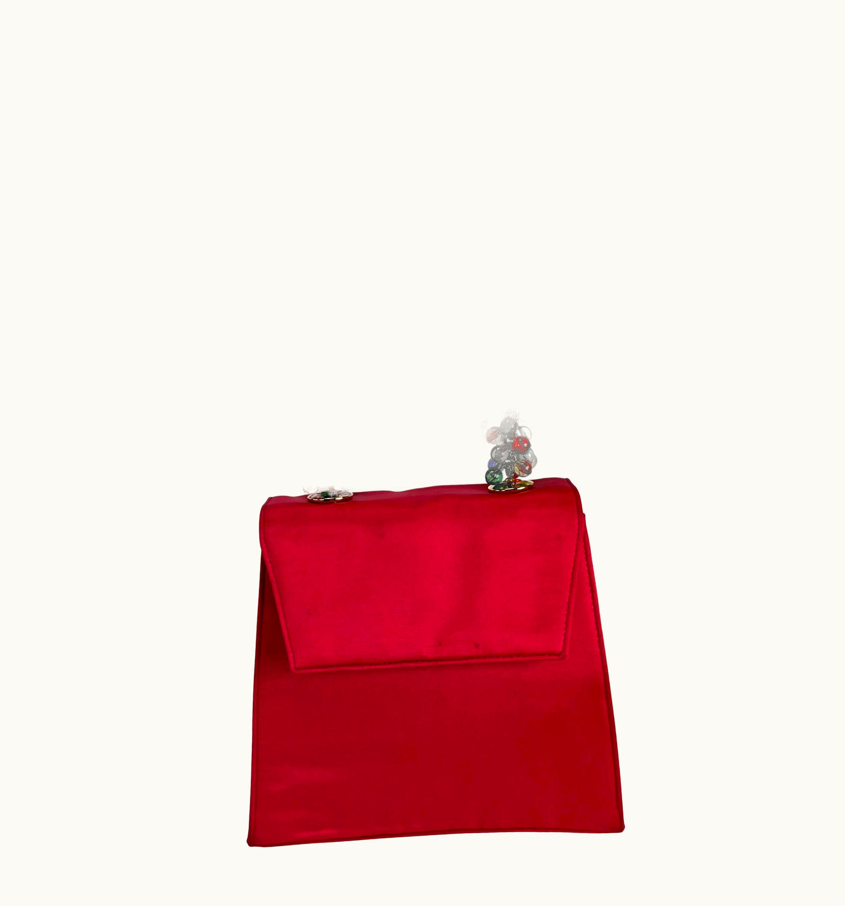 Gianni Versace Couture S/S 1991 Gianni Versace Hot Pink Satin Gold-Tone Beaded Handle Bag