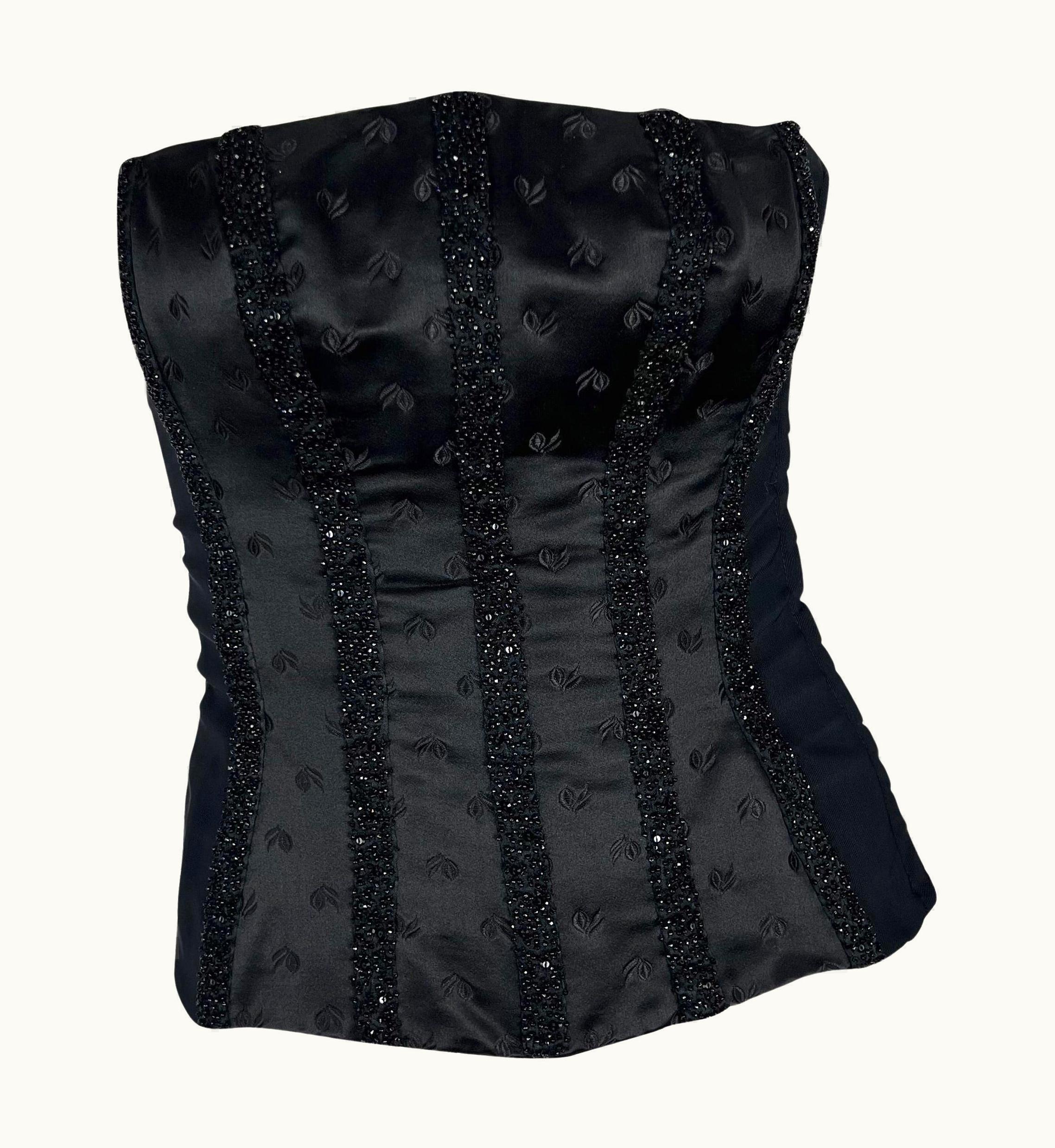 Gianni Versace Couture S/S 2001 Gianni Versace By Donatella Black Beaded Panel Bustier Corset Top
