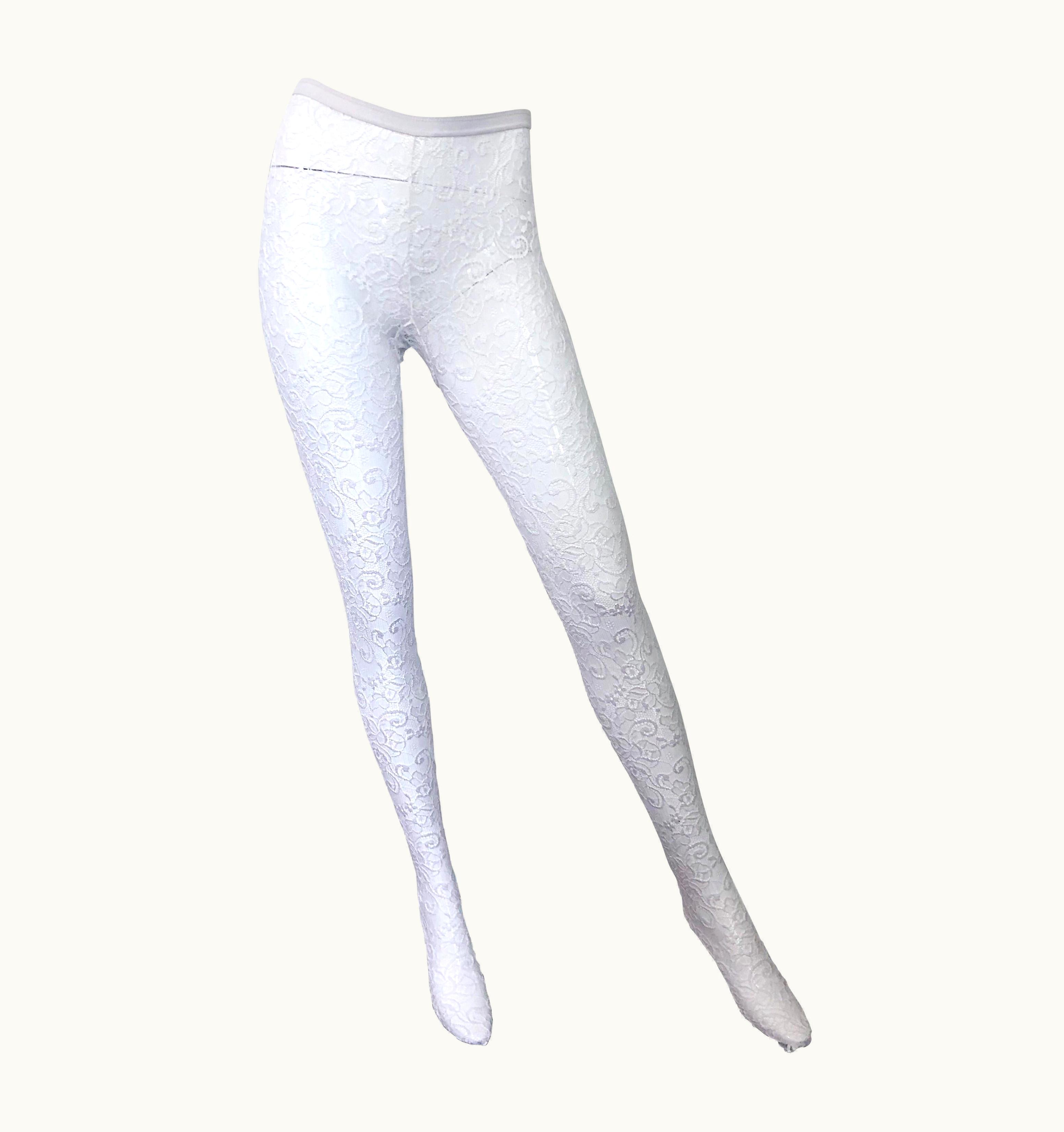 Gianni Versace Couture Never Worn Gianni Versace 1990s White Lace Vintage Panty Hose Leggings Stockings