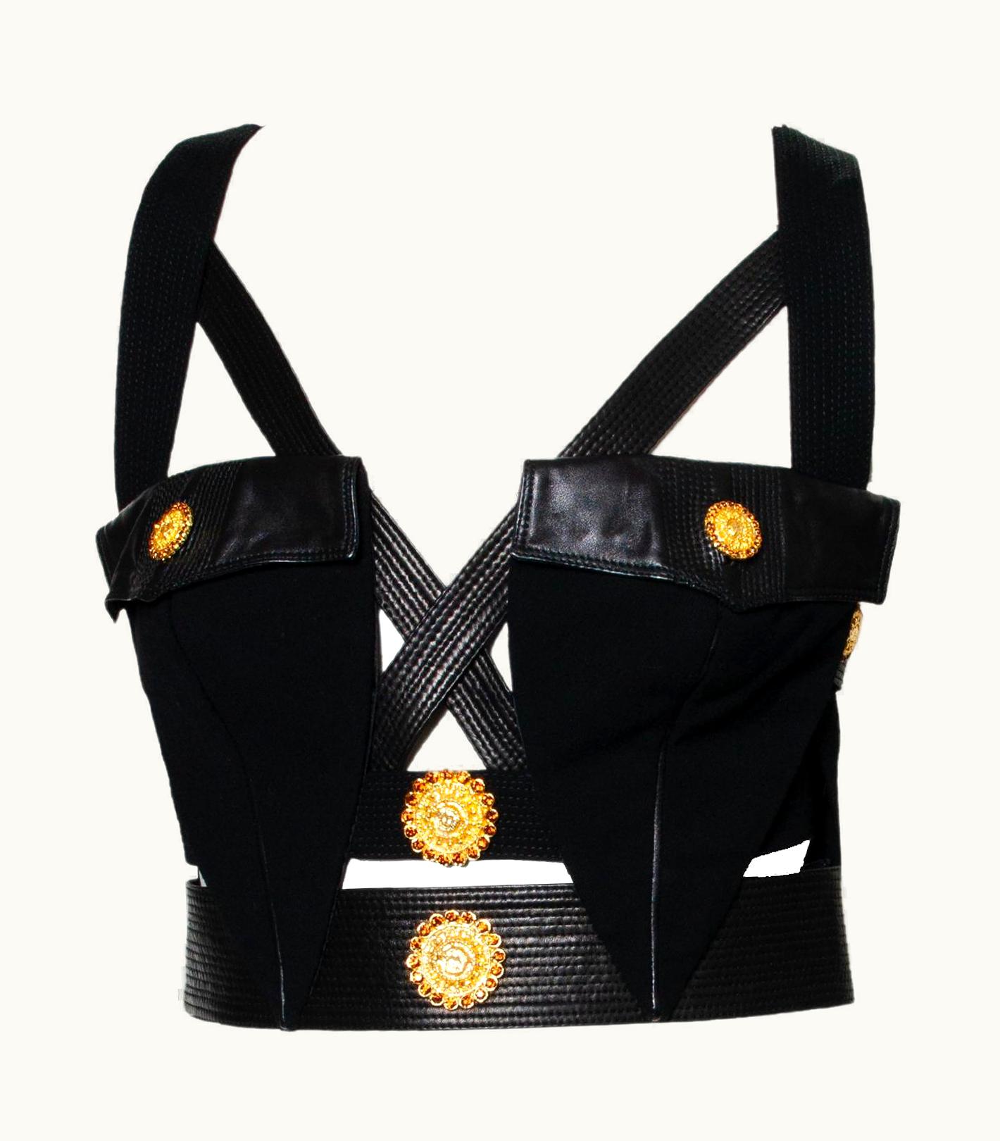 Gianni Versace Couture AW 1992 Gianni Versace Couture Black Leather 'Miss &m' Bondage Vest