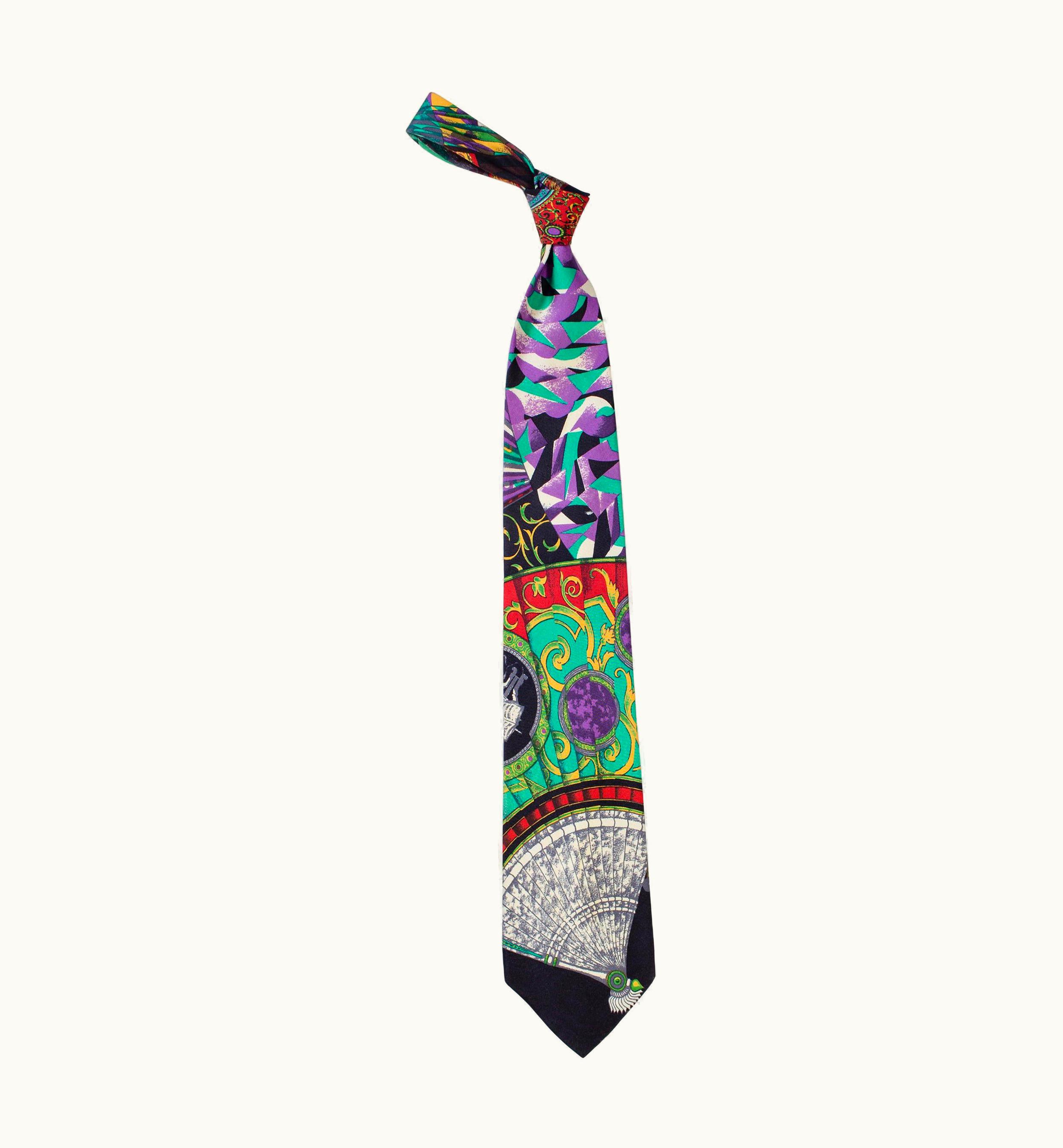 Gianni Versace Couture 1990s Gianni Versace Art Deco Fan Print Mens Silk Tie