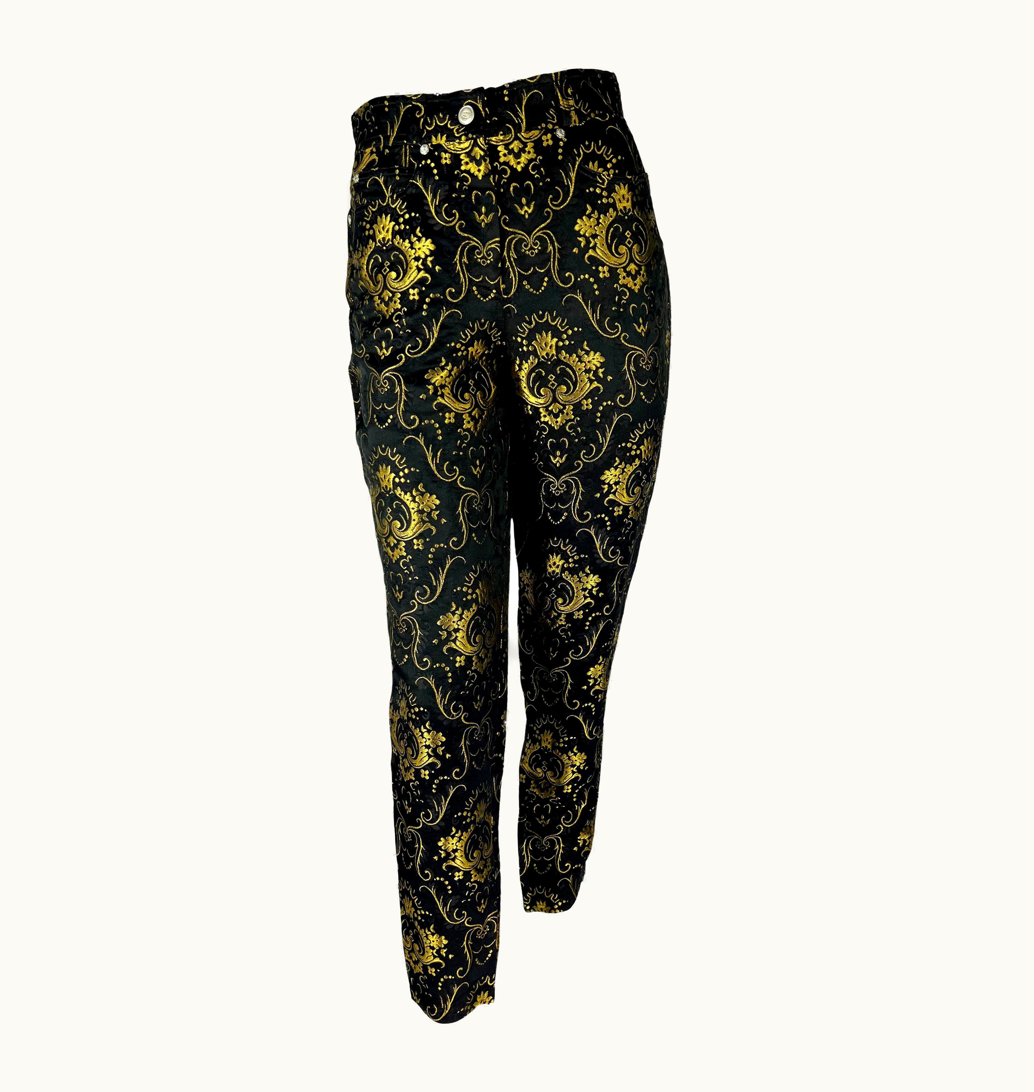 Gianni Versace Couture 1995 Gianni Versace Couture Black Gold Metallic Brocade Medusa Pants