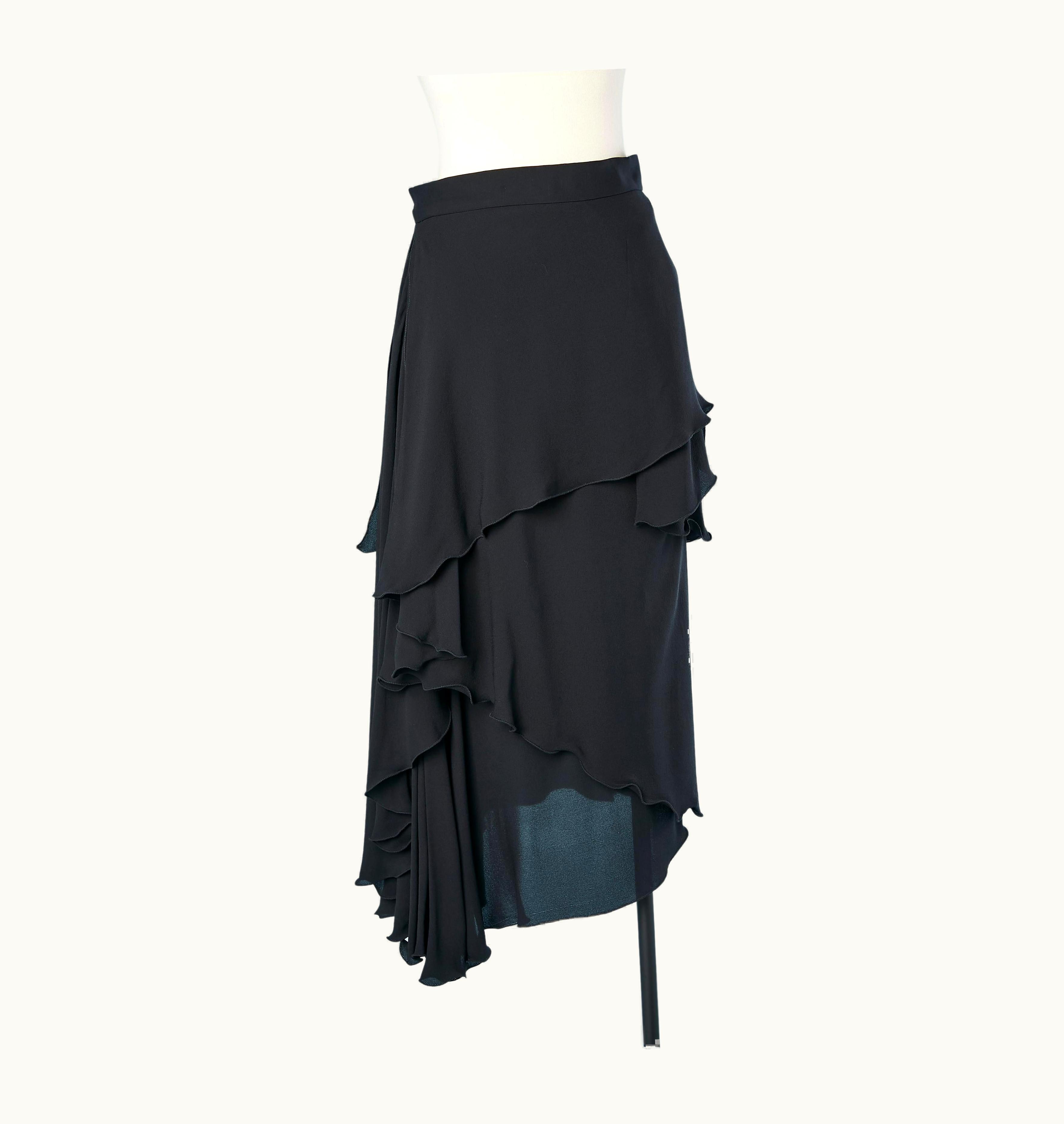 Gianni Versace Couture Black Silk Chiffon Skirt With Ruffles Gianni Versace Couture