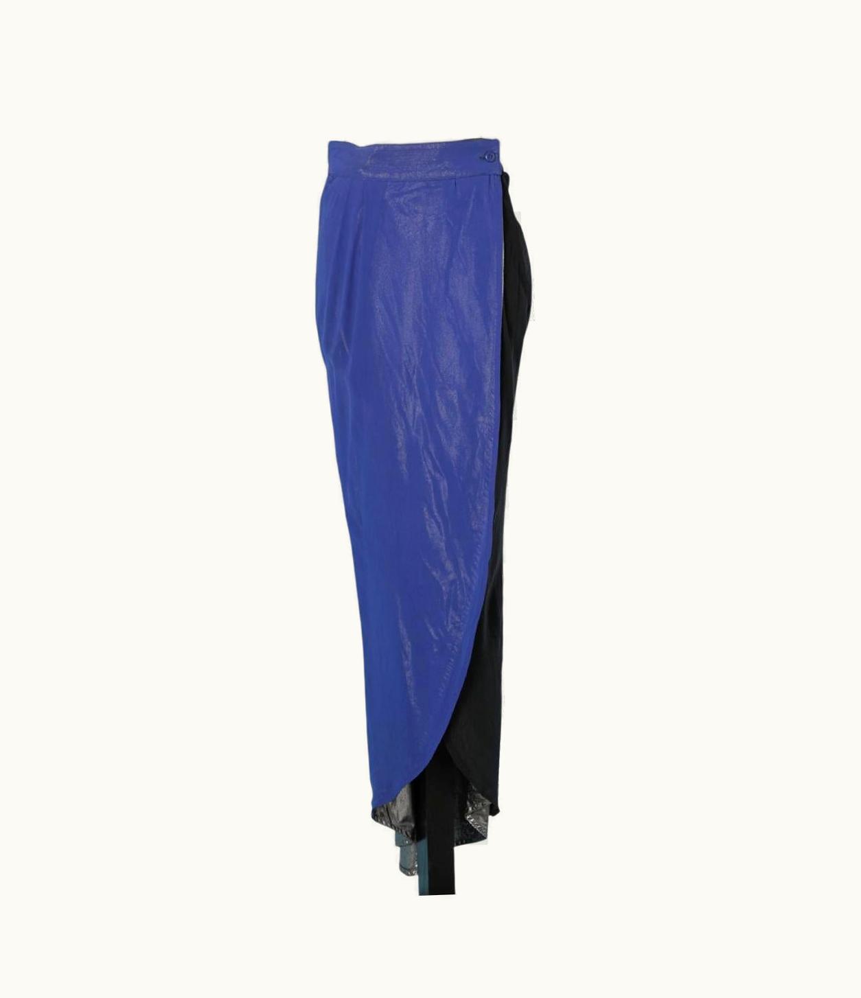 Gianni Versace Couture Evening Wrap Skirt Made Of Silver Lamé And Black & Blue Chiffon Gianni Versace
