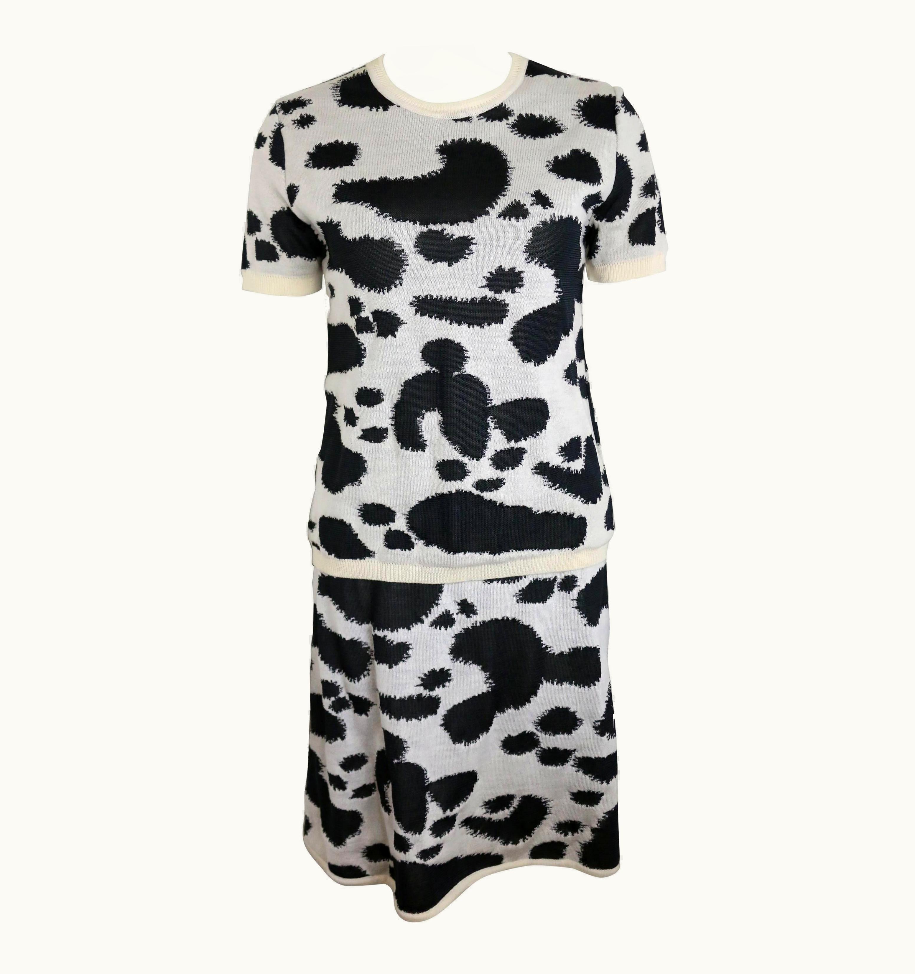 Gianni Versace Couture Vintage 90s Gianni Versace Black And White Print Top And Skirt Ensemble Set