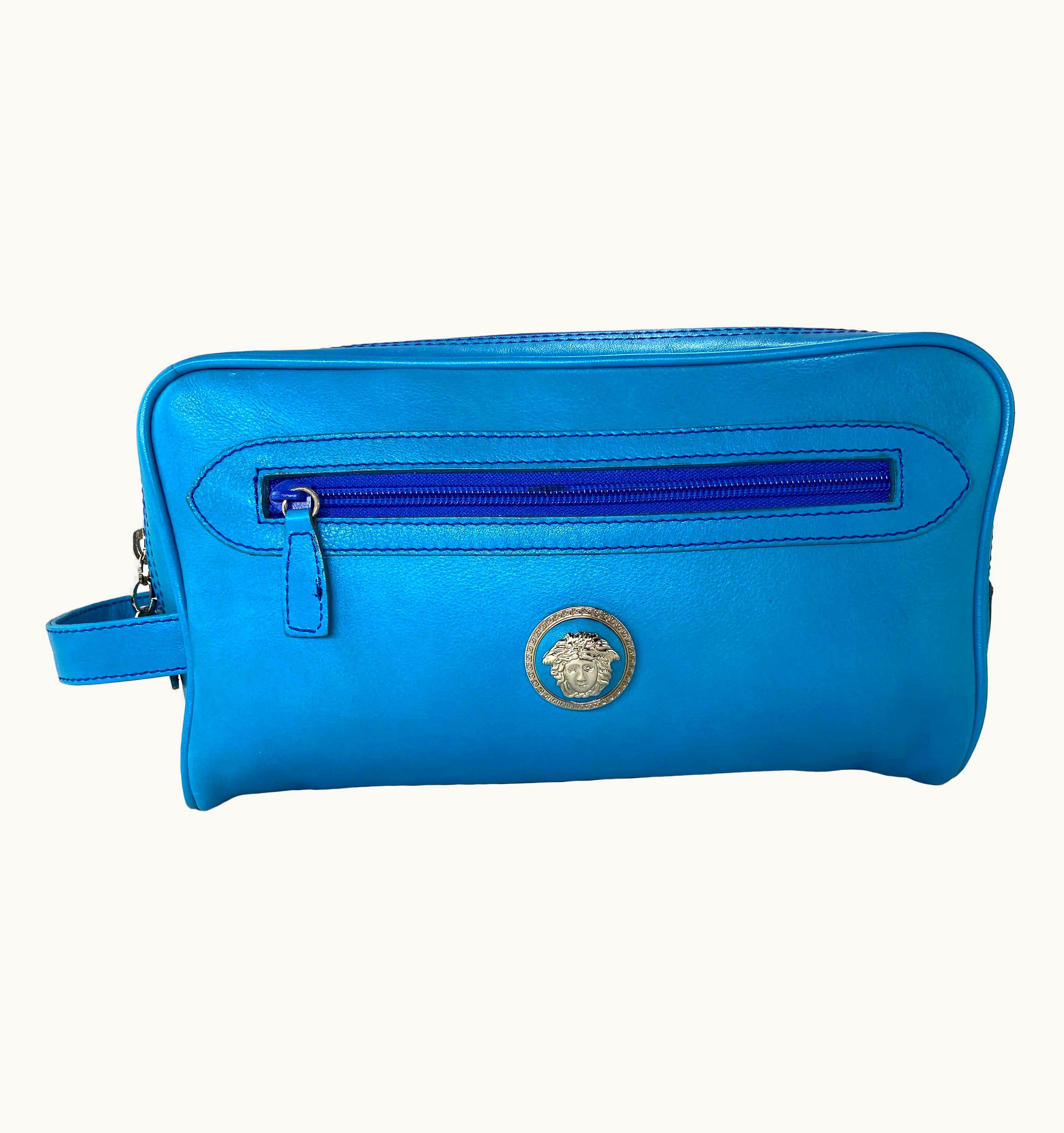 Gianni Versace Couture 1990s Gianni Versace Blue Medusa Medallion Clutch Bag Travel Toiletry With Tag